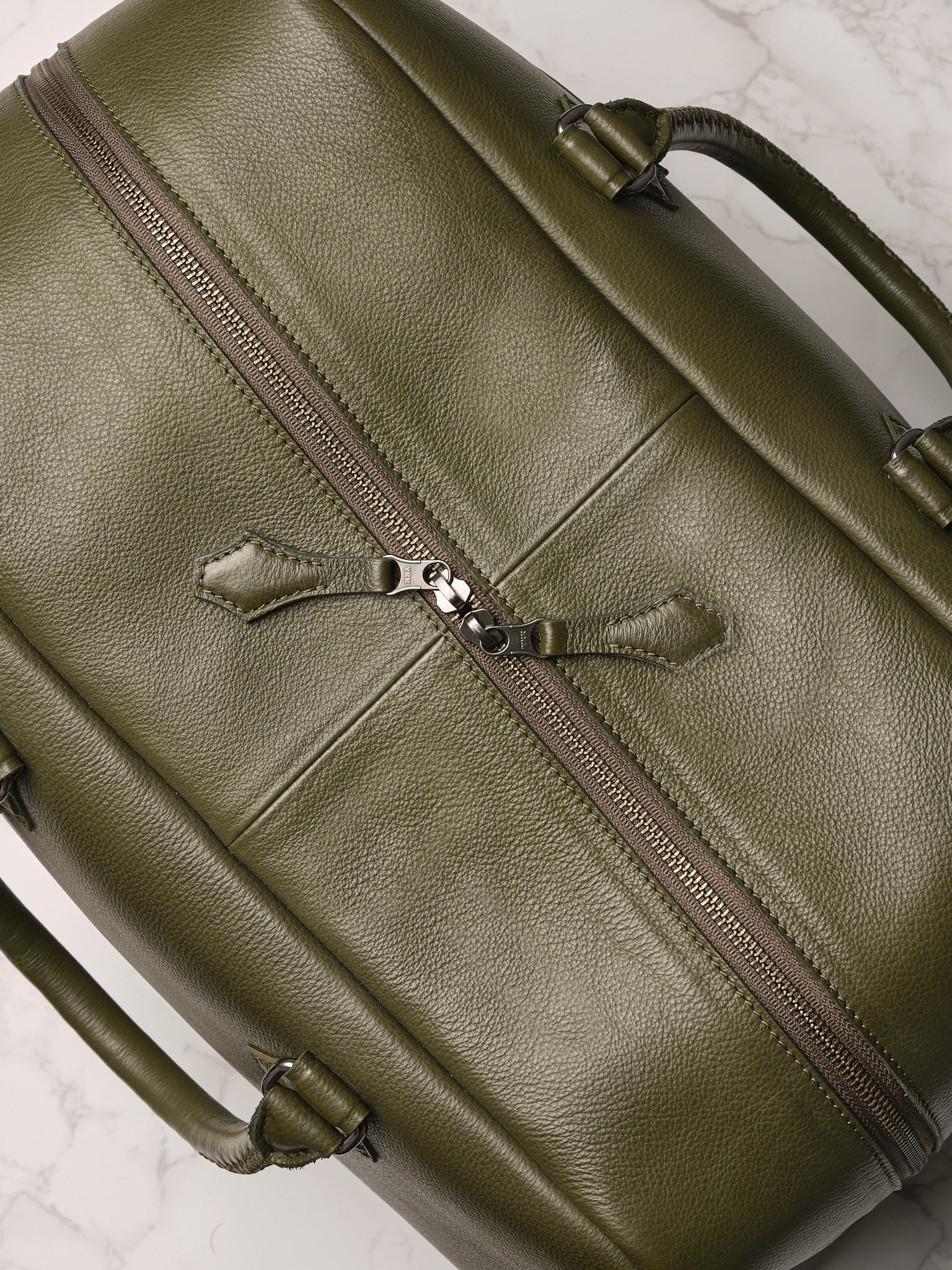 Wide Main Compartment. Duffle Bag Travel Green by Capra Leather