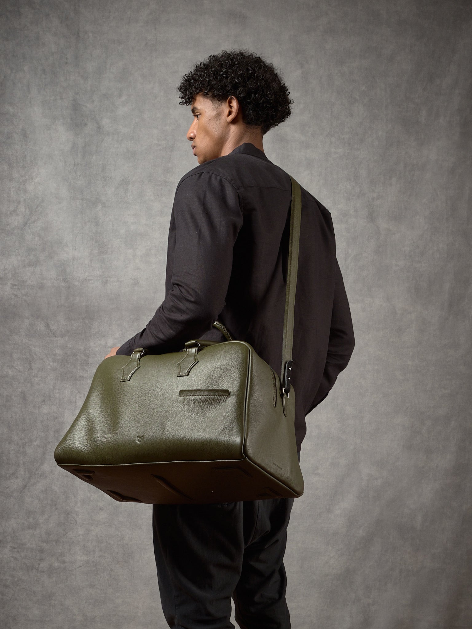 Shoulder Bag. Mens Duffle Bag Green by Capra Leather