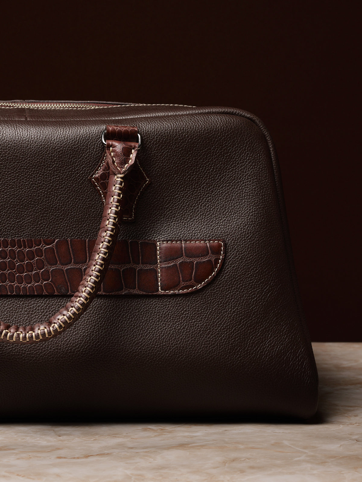 Hand-stitched Handles. Mens Weekender Bag Dark Brown by Capra Leather