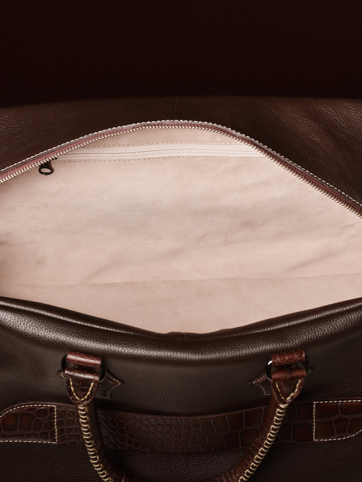 Suede Lining. Weekender Duffle Bag Dark Brown by Capra Leather