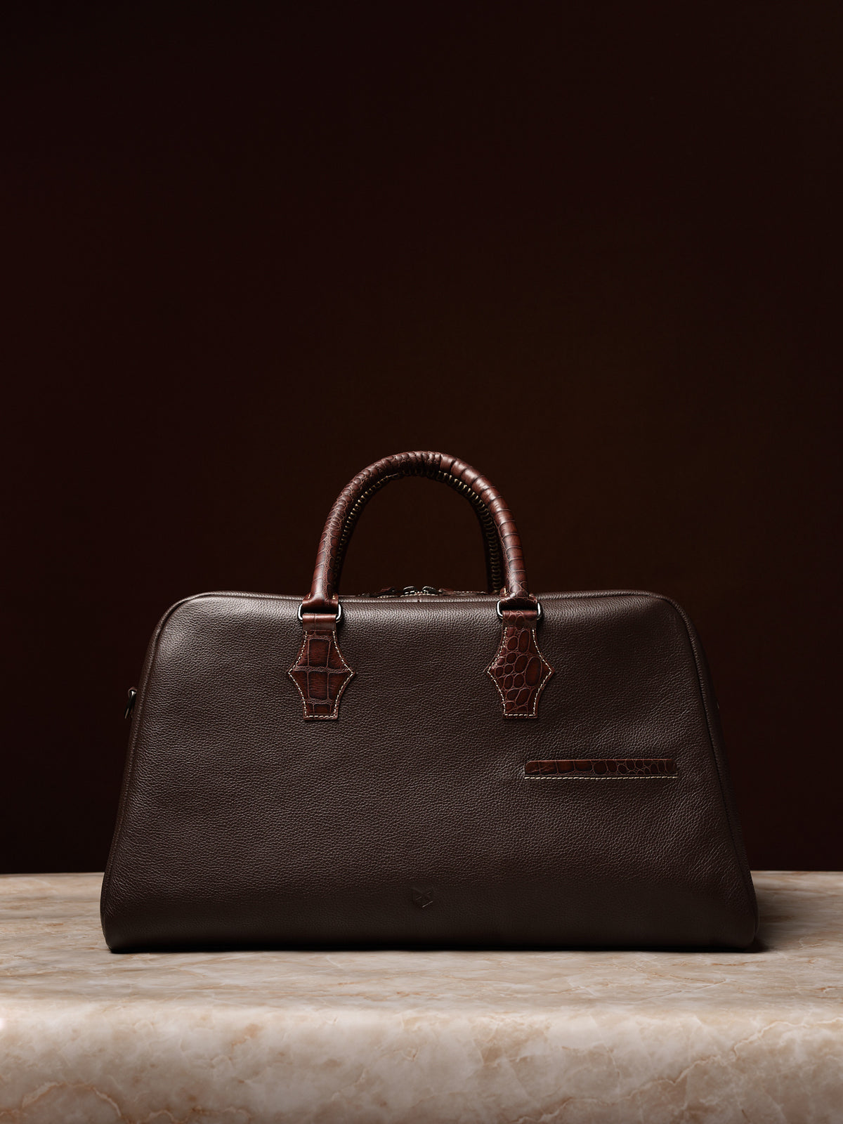 Croc-embossed Mens Duffle Bag Dark Brown by Capra Leather