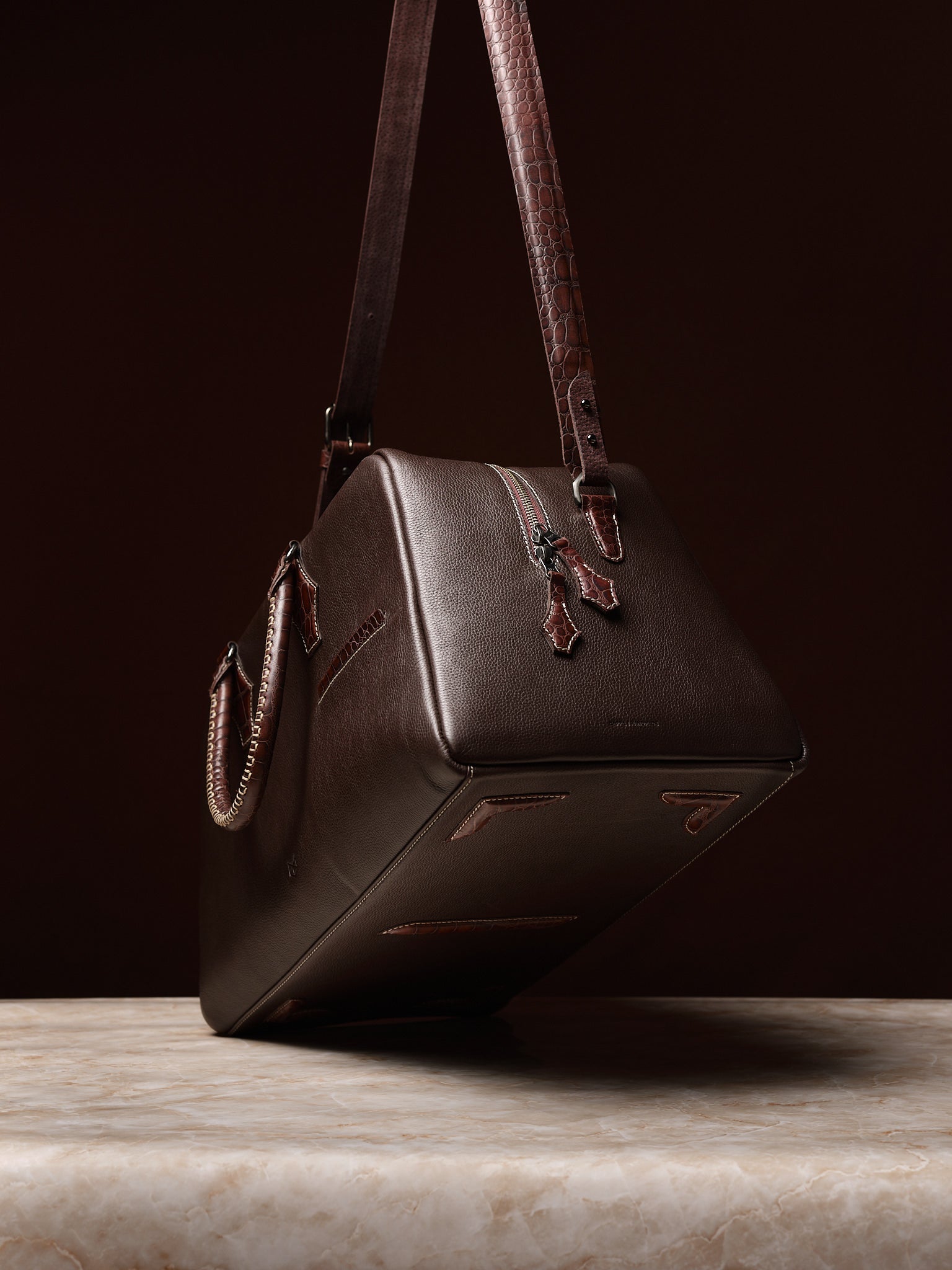 Removable Shoulder Strap. Leather Weekender Bag Dark Brown by Capra Leather
