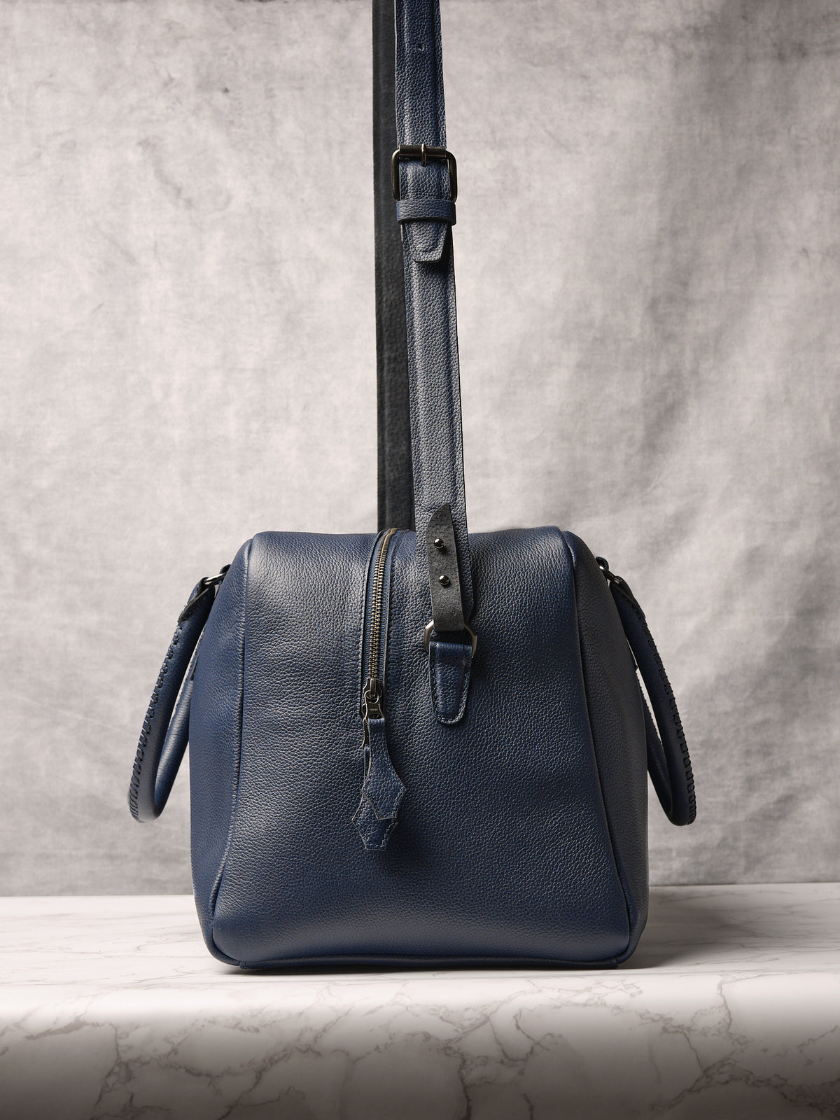 Adjustable Shoulder Strap. Men Duffle Bag Navy by Capra Leather