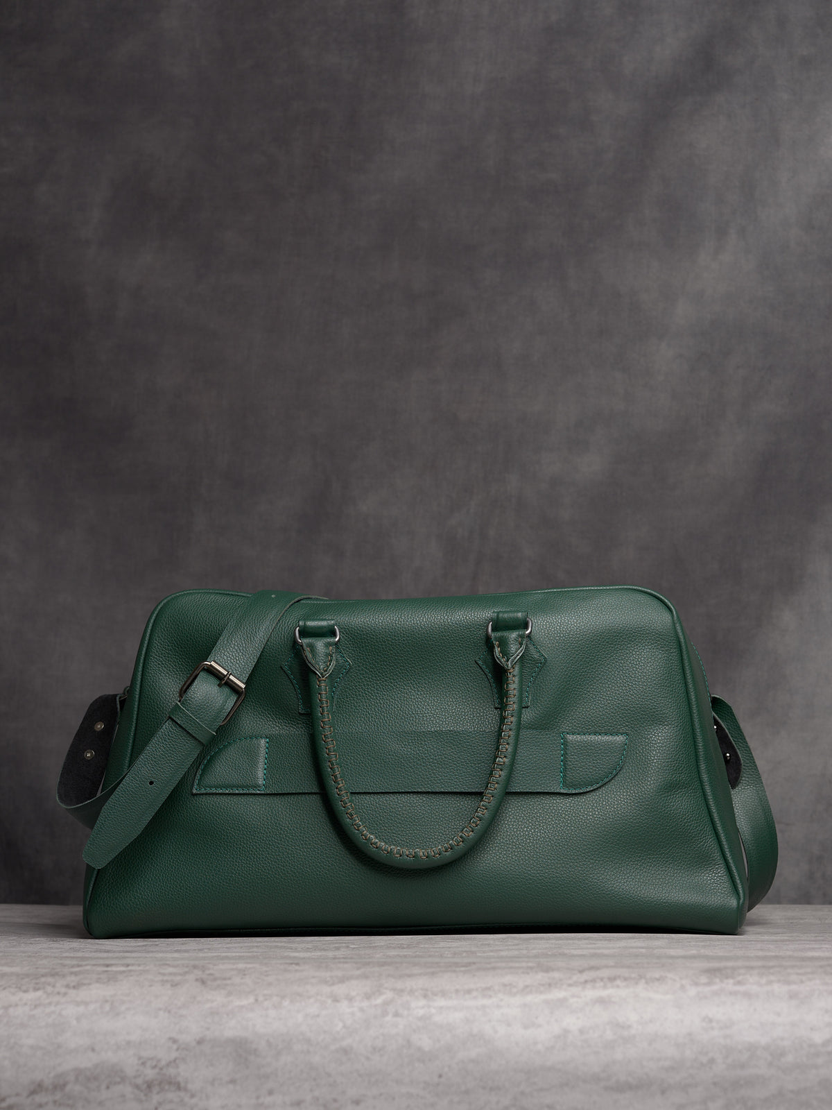 Removable Shoulder Strap. Large Travel Duffle Bag Green by Capra Leather