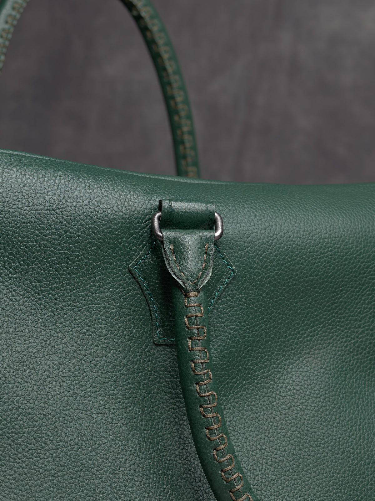 Cylindrical Hand-stitched Handles. Men's Weekend Travel Bag Green by Capra Leather