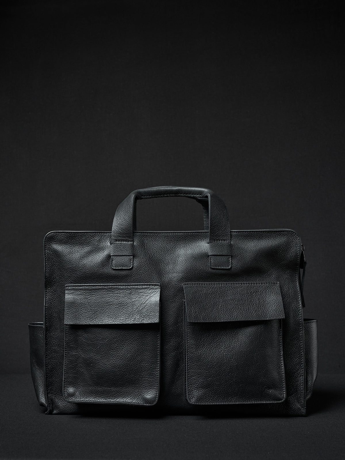 Double Pocket Laptop Briefcase Black by Capra Leather