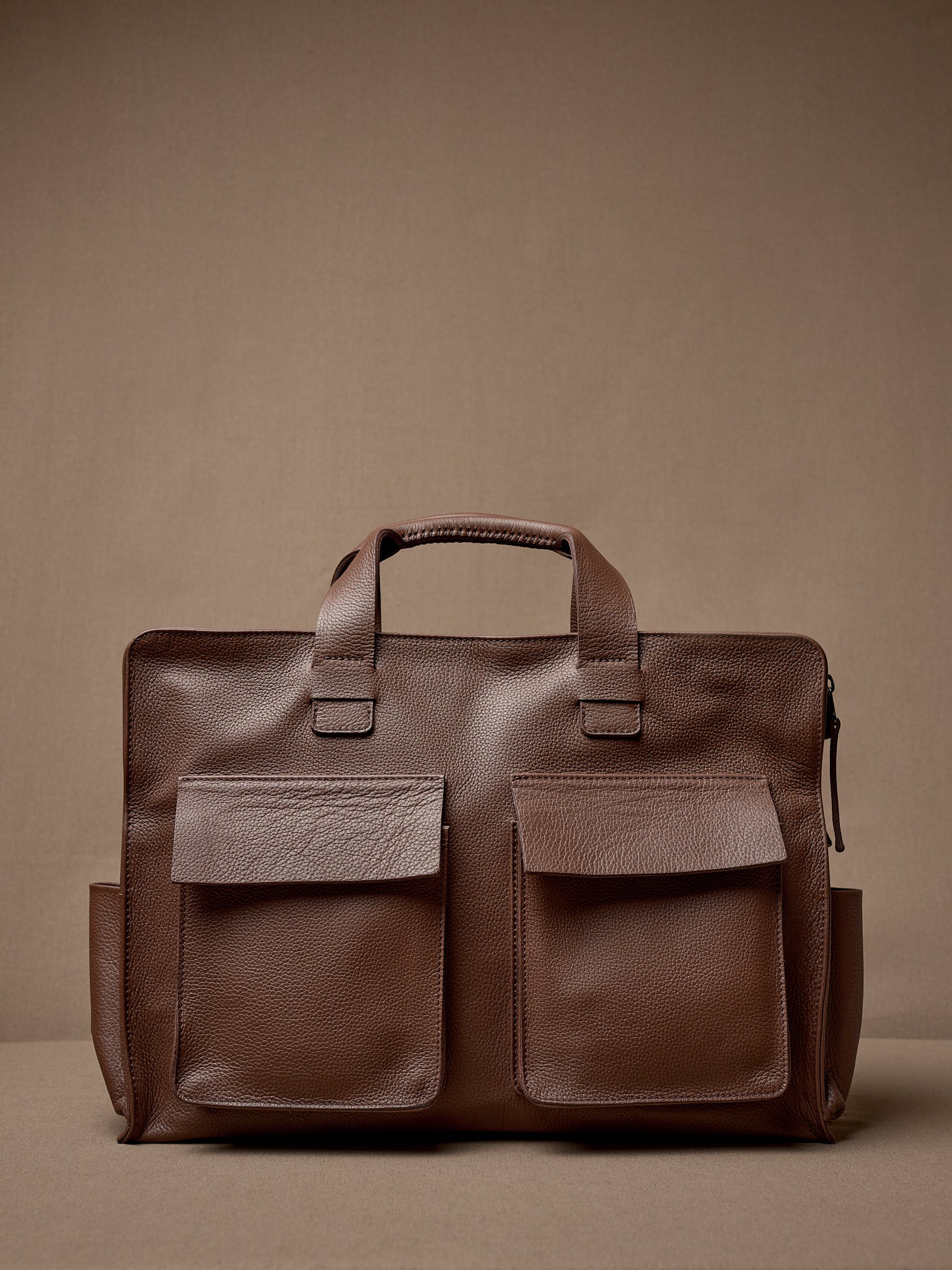 Double Pocket Briefcase. Leather Portfolio Brown by Capra Leather