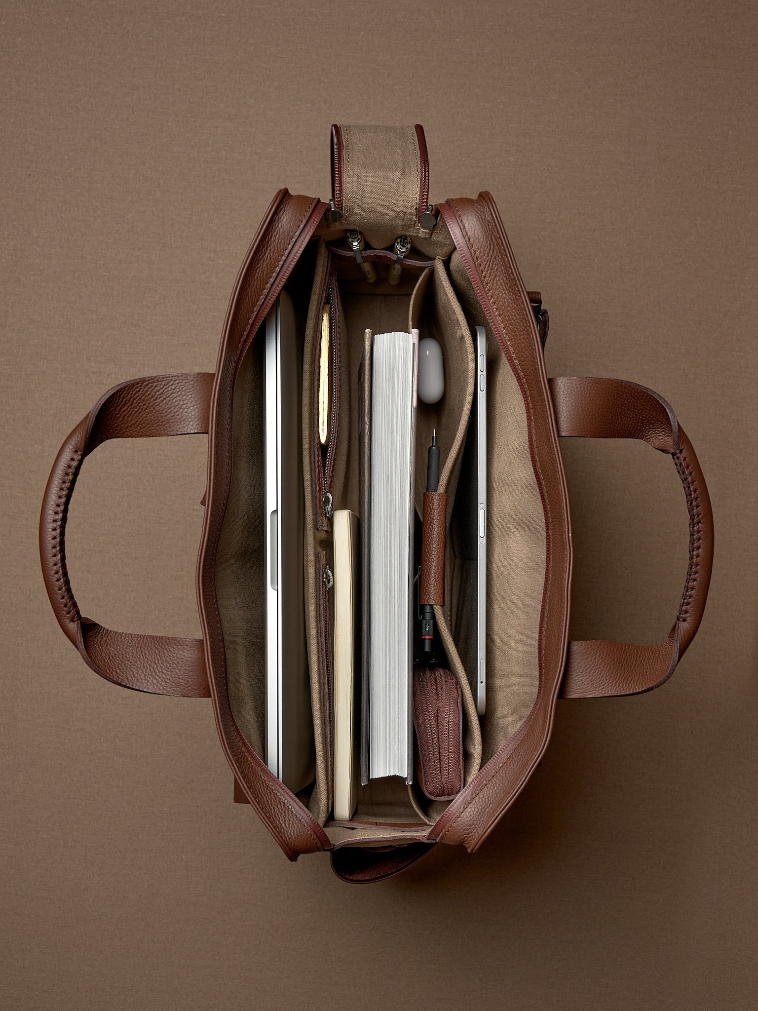 Smart Interior Organization. Mens Briefcase Brown by Capra Leather