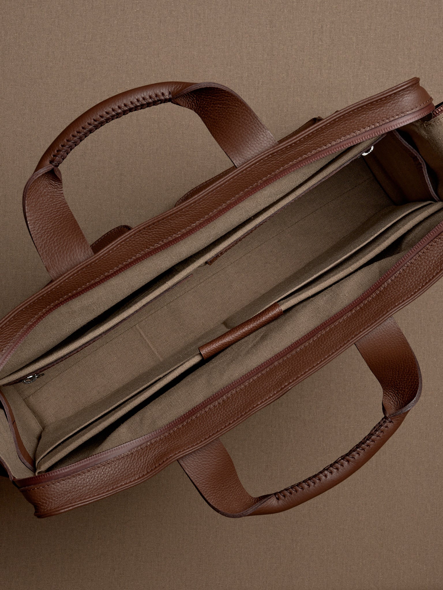 Linen Lining. Zipper Briefcase Brown by Capra Leather