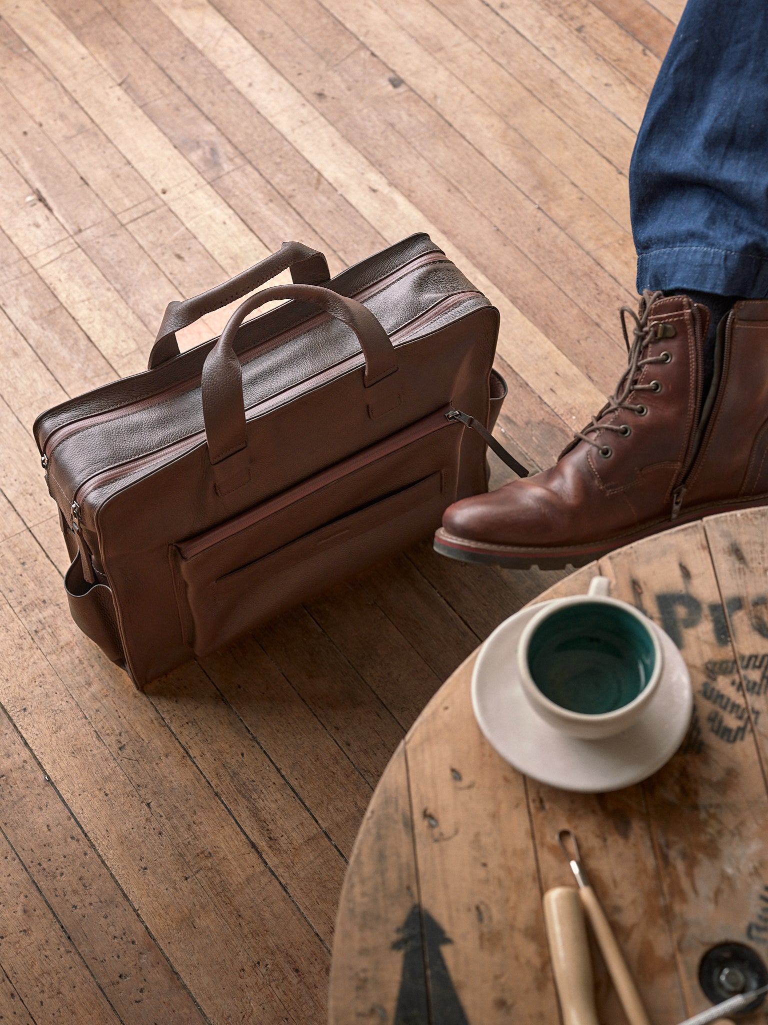 Large Briefcase. Brown Leather Laptop Portfolio by Capra Leather