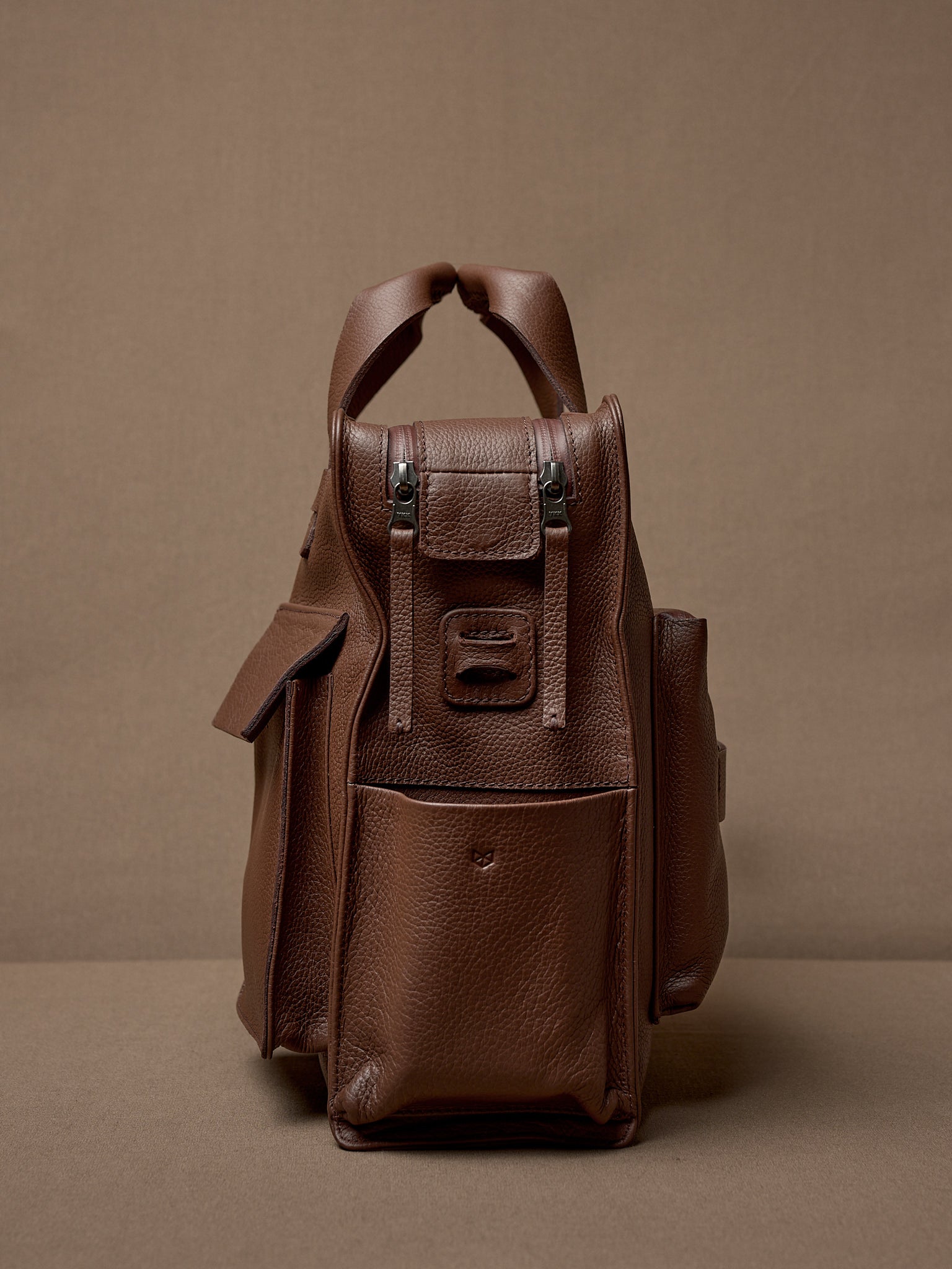 Side Pouches. Modern Briefcase Brown by Capra Leather