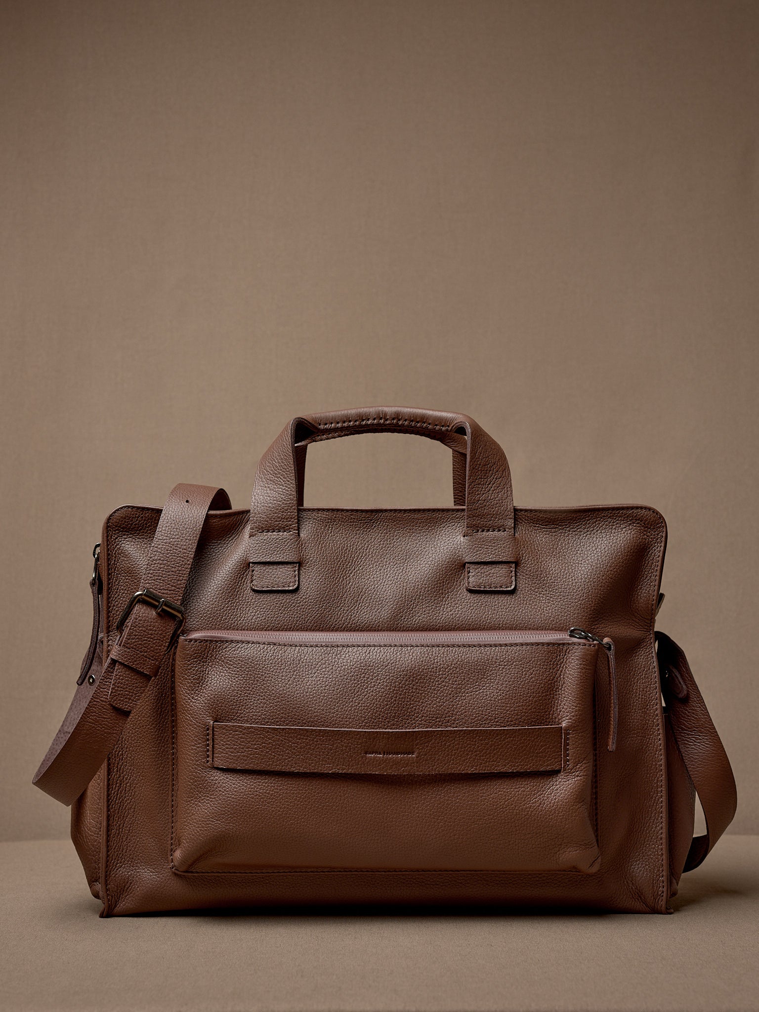 Quick Access Back Pocket. Travel Briefcase Brown by Capra Leather