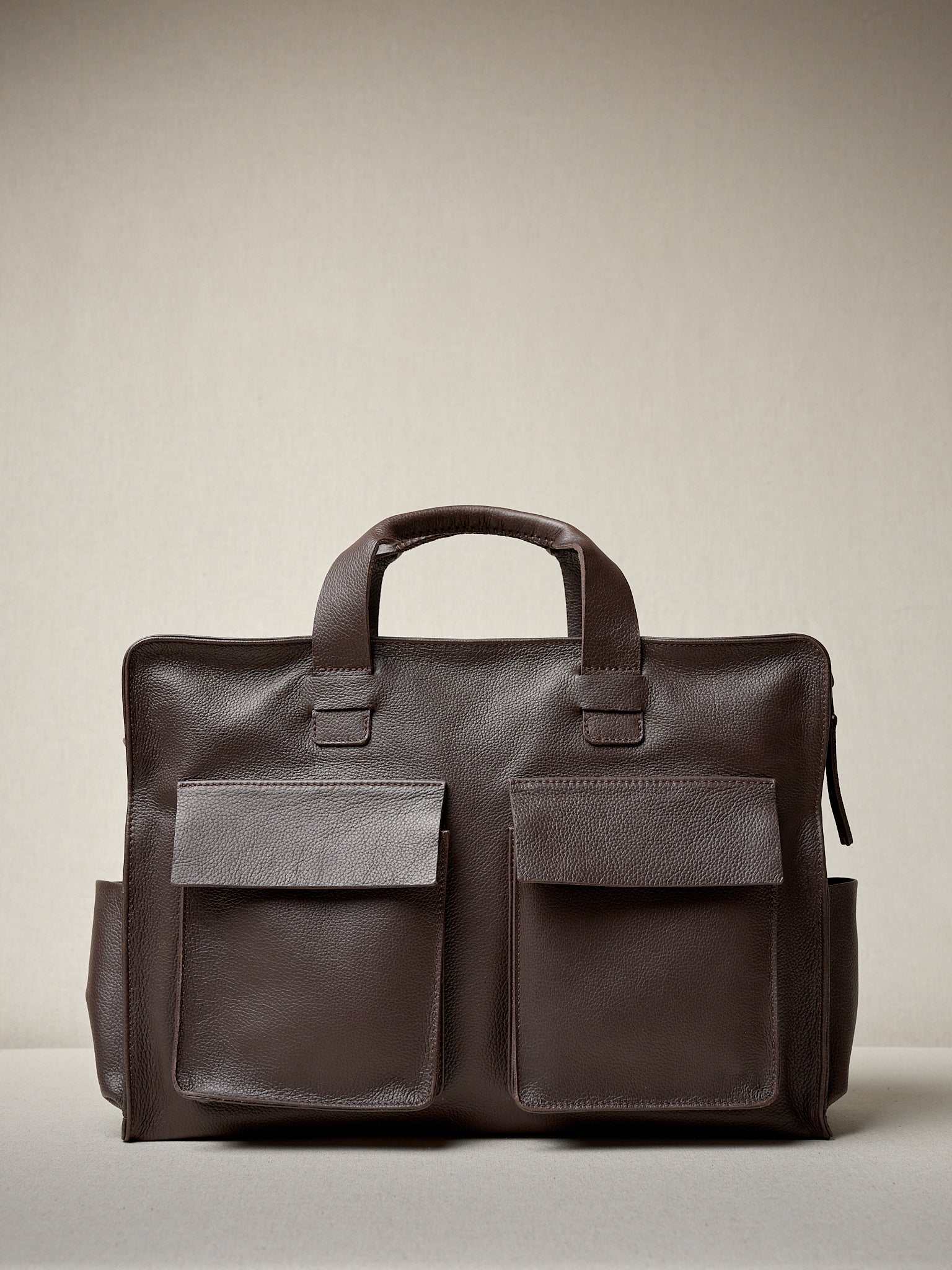 Double Pocket Leather Briefcase Dark Brown by Capra Leather