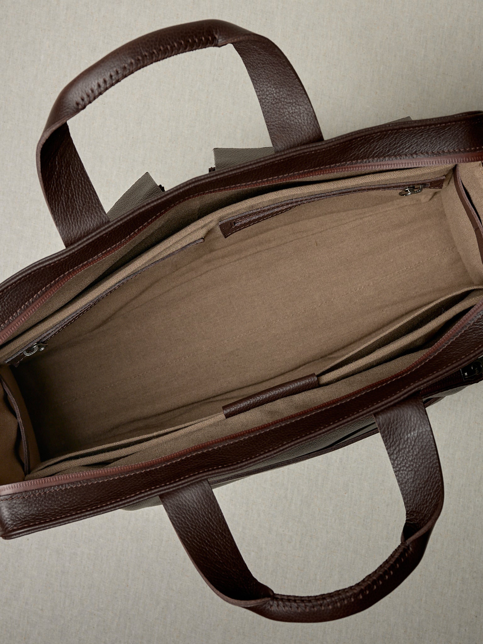 Linen Interior. Mens Leather Briefcase Dark Brown by Capra Leather