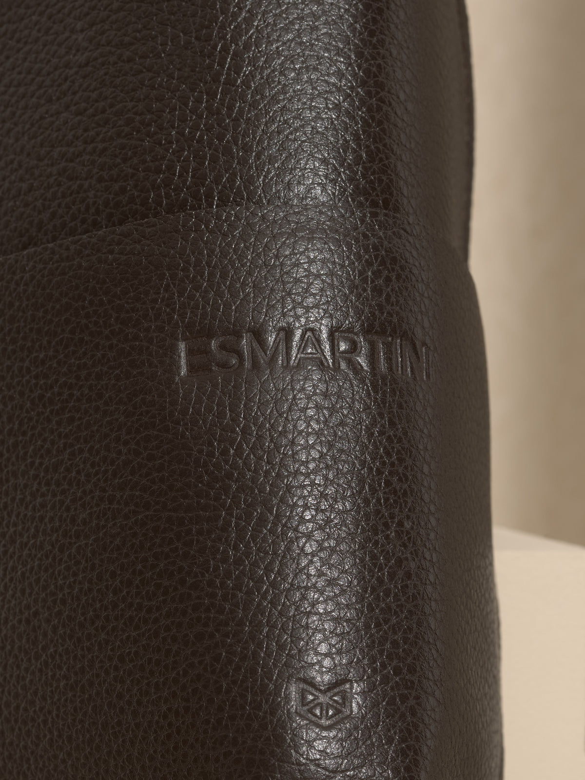 Handcrafted dark brown leather case with a custom "esmartin" monogram, a thoughtful personalized gift for men.