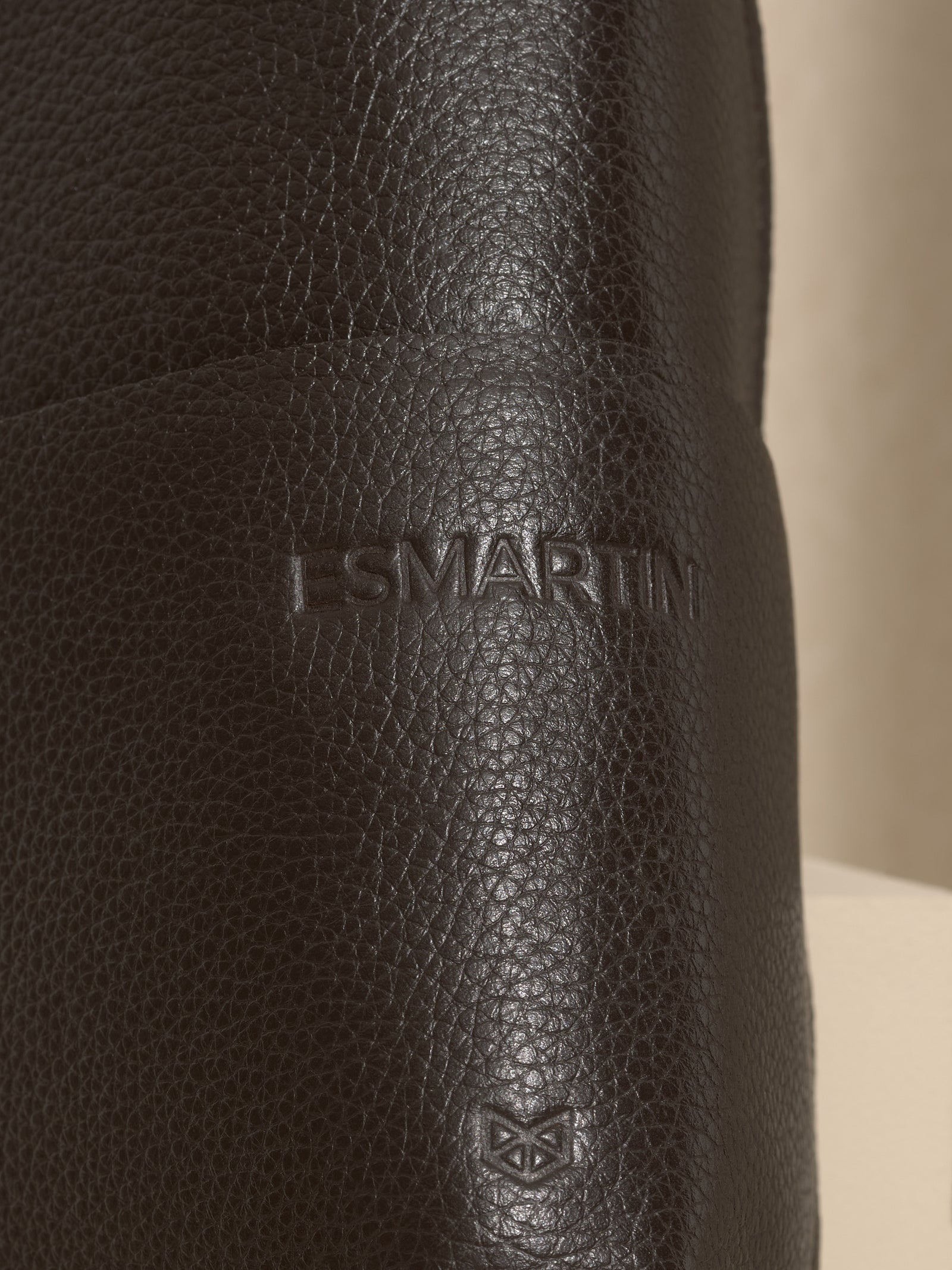 Handcrafted dark brown leather case with a custom "esmartin" monogram, a thoughtful personalized gift for men.