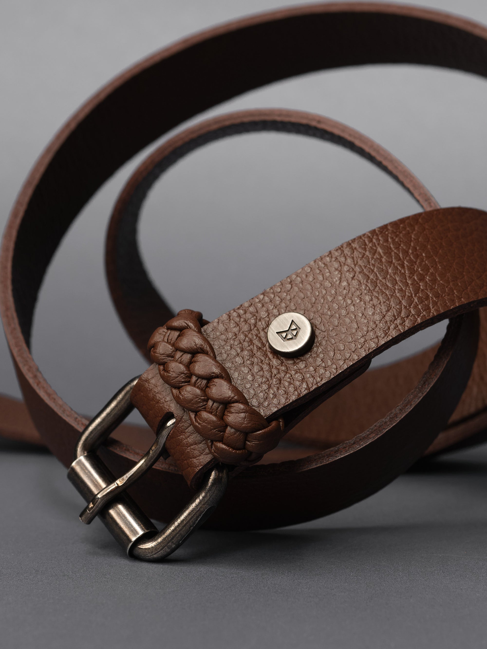 Detail Brown Leather Belt 25 mm Braided Loop by Capra