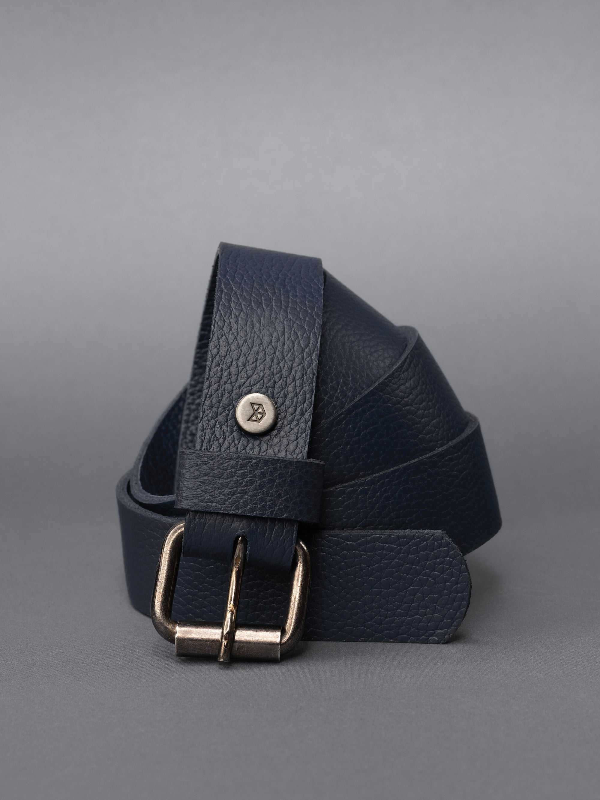 Navy Leather Belt 25 mm Braided Loop by Capra