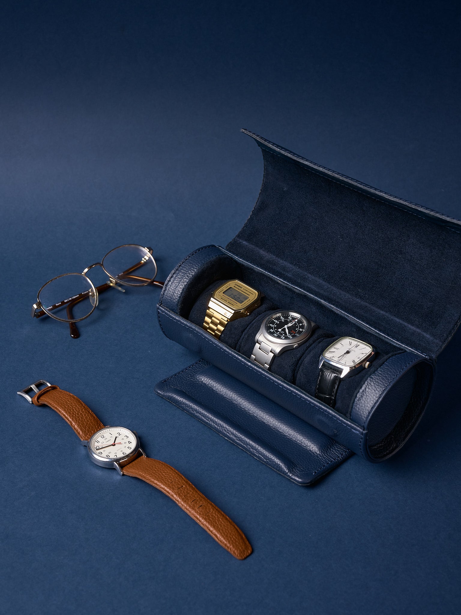 Watch Organizer. Designer Watch Case Navy by Capra Leather