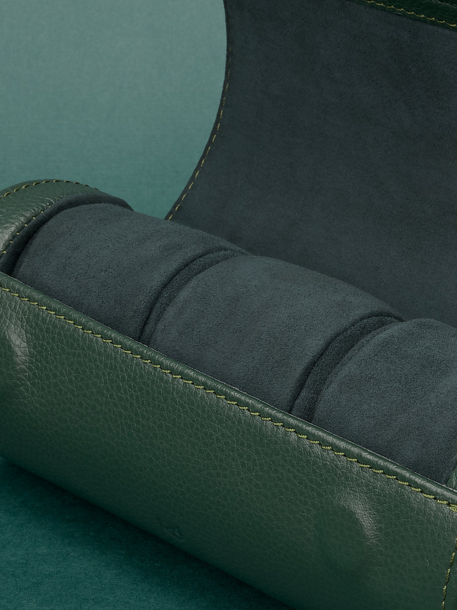 Premium watch case. Suede pillows. Semi hard case for watches made in leather and suede for comfort and protection. Made by Capra Leather.