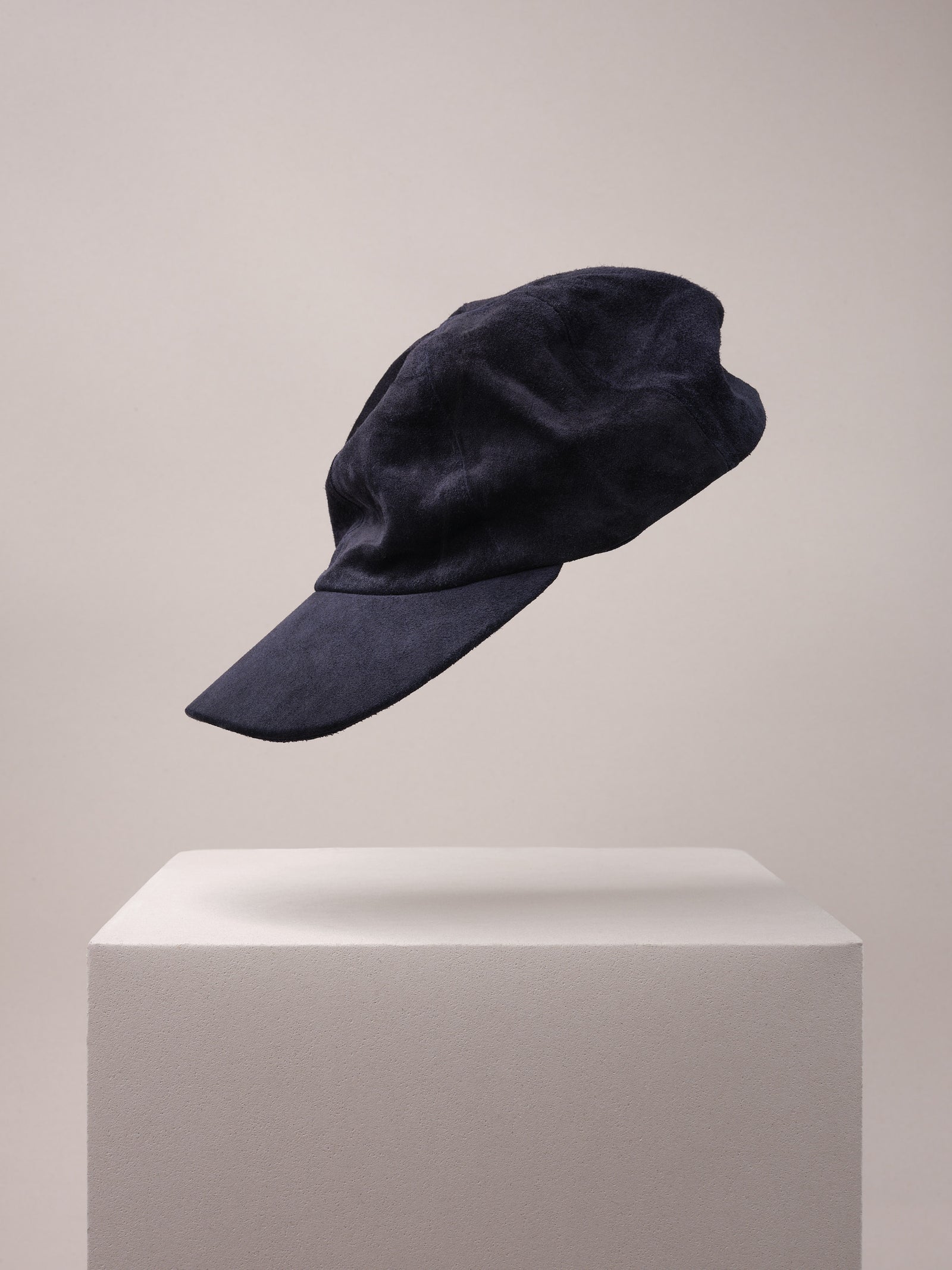 Navy Calf Suede Baseball Cap.