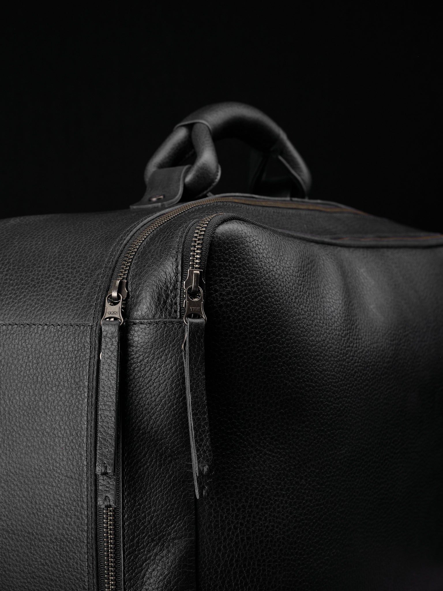 Hand-stitched Pull Tabs. Mens Weekender Bag Black by Capra Leather