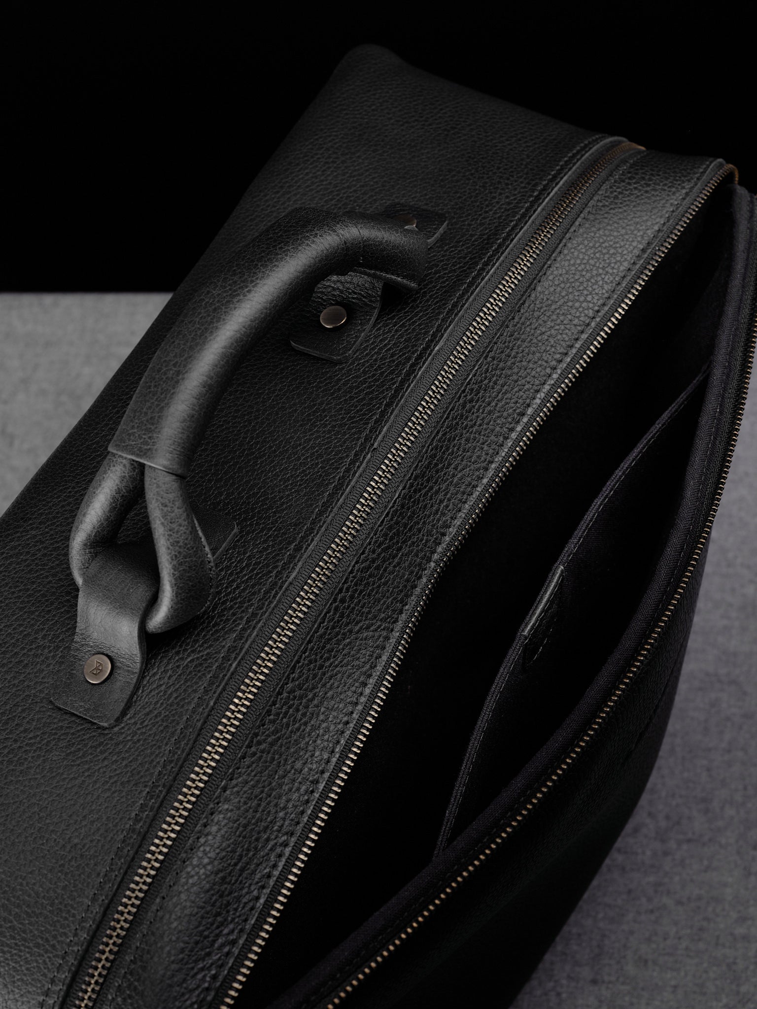 Dedicated Laptop Compartment. Mens Leather Duffle Bag Black by Capra Leather