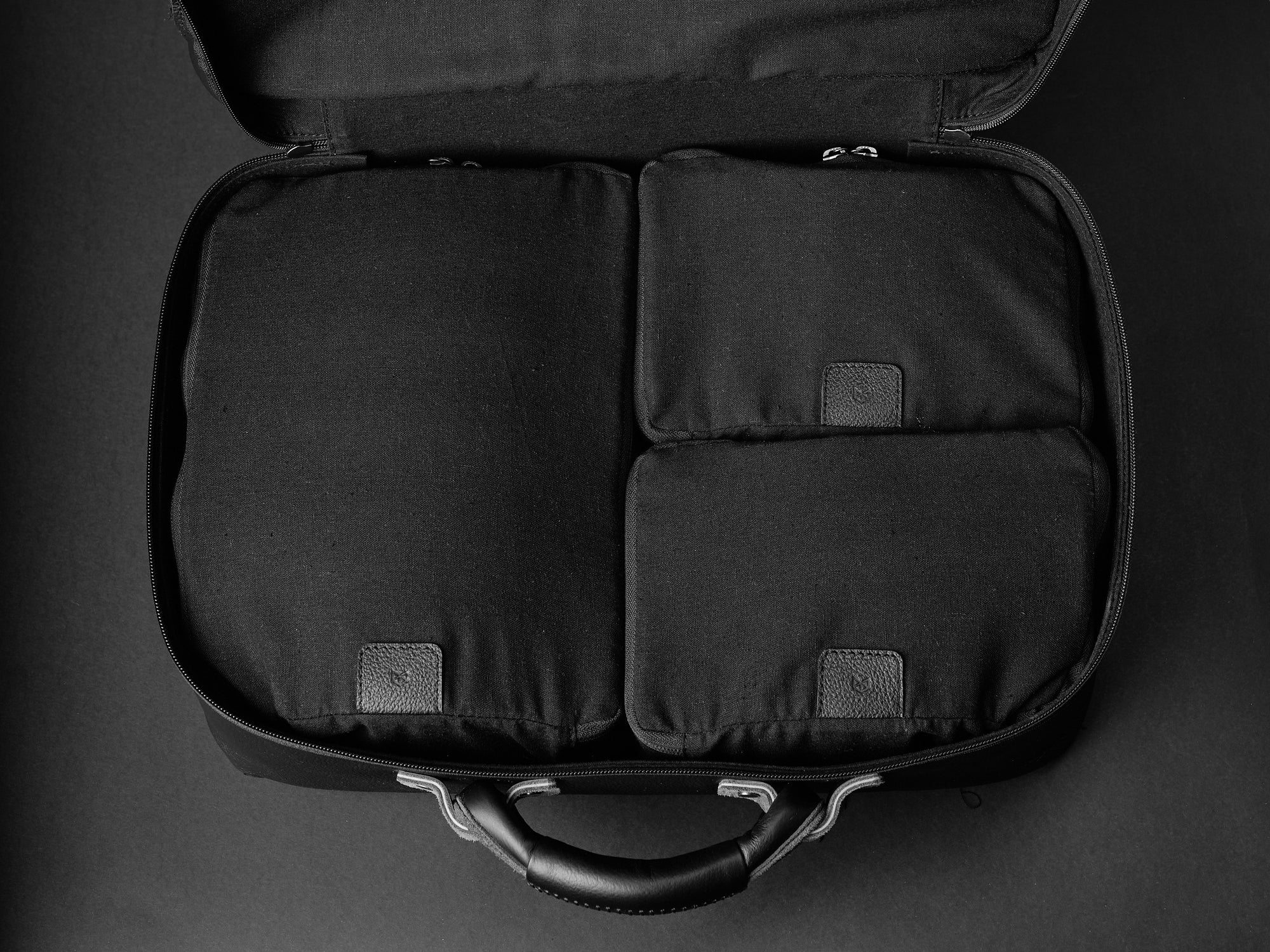Leather weekender bag packing cubes by Capra