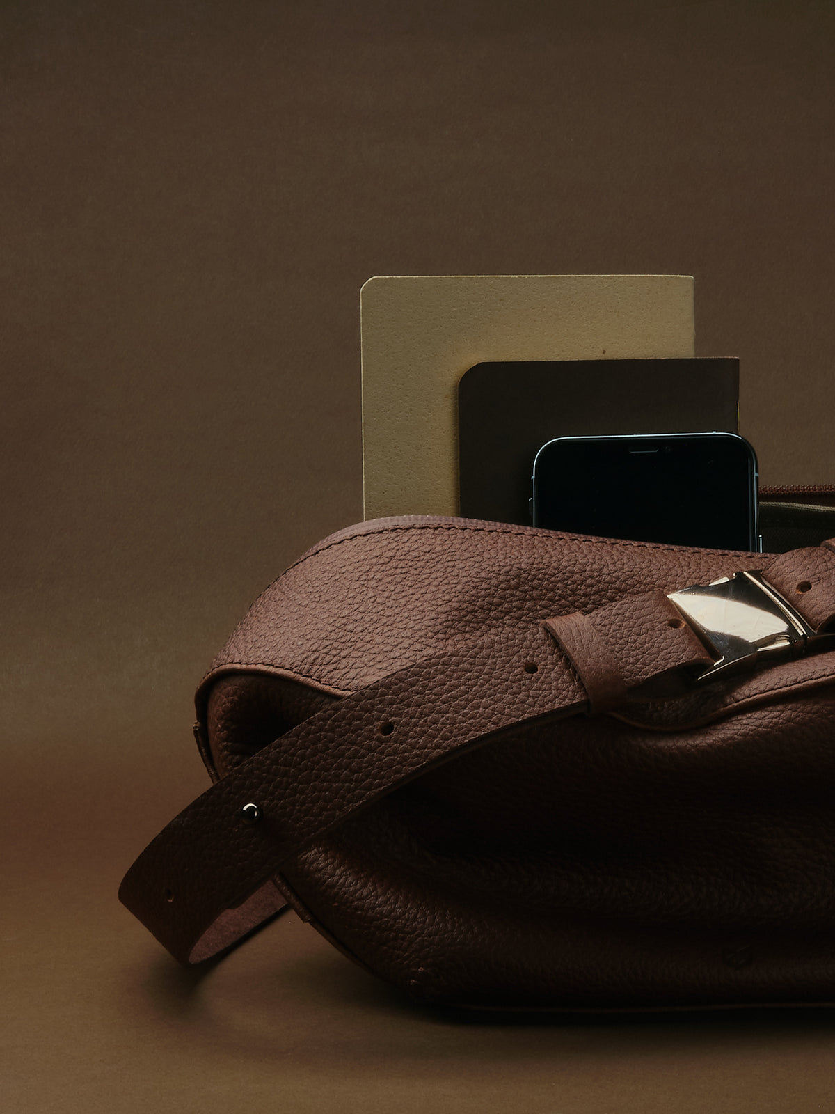 Leather Single Strap with Fastener. Small Sling Bag Brown by Capra