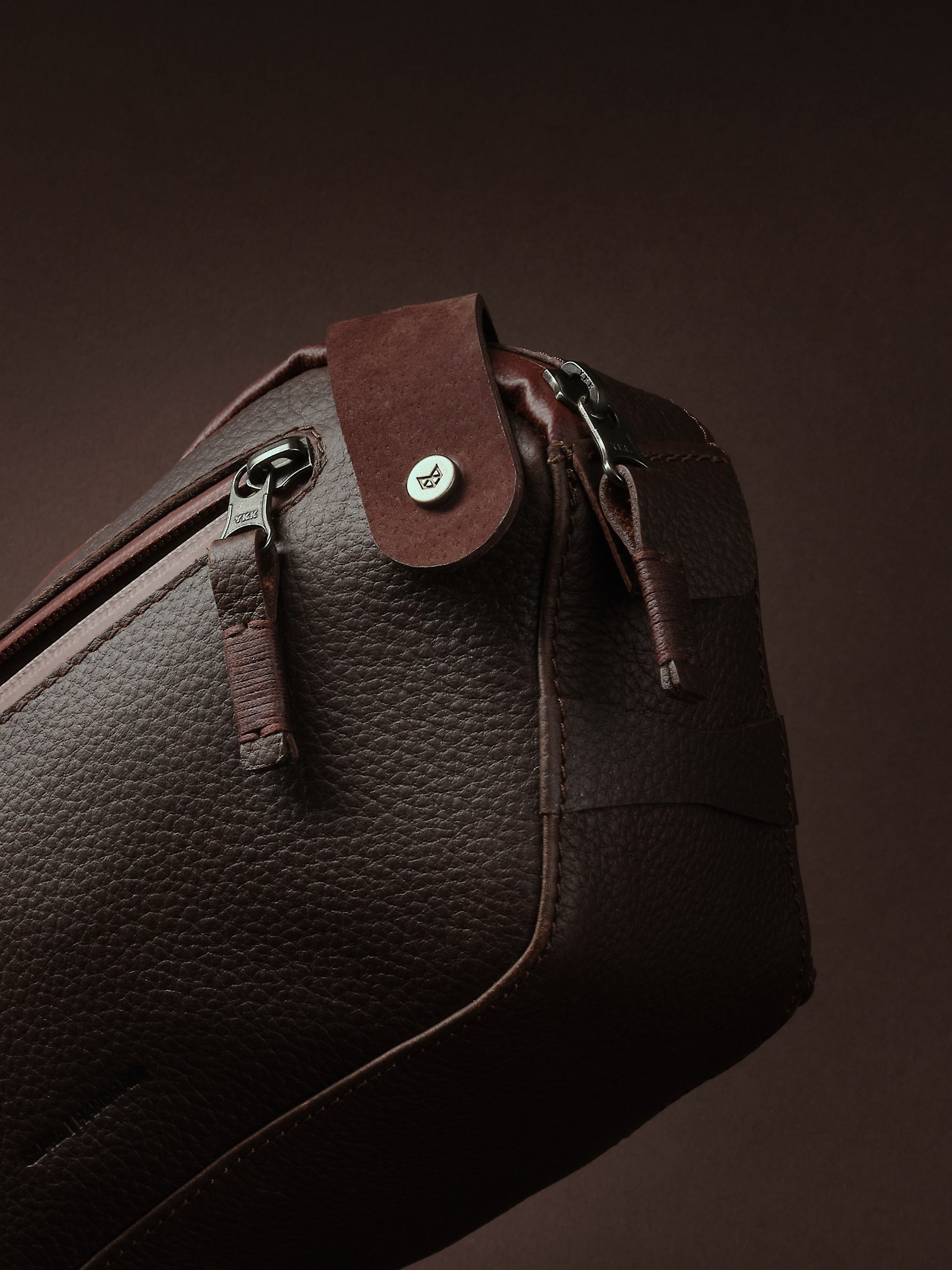 Hand-stitched pull tabs. Leather Sling Bag. Waist Pack Dark Brown by Capra