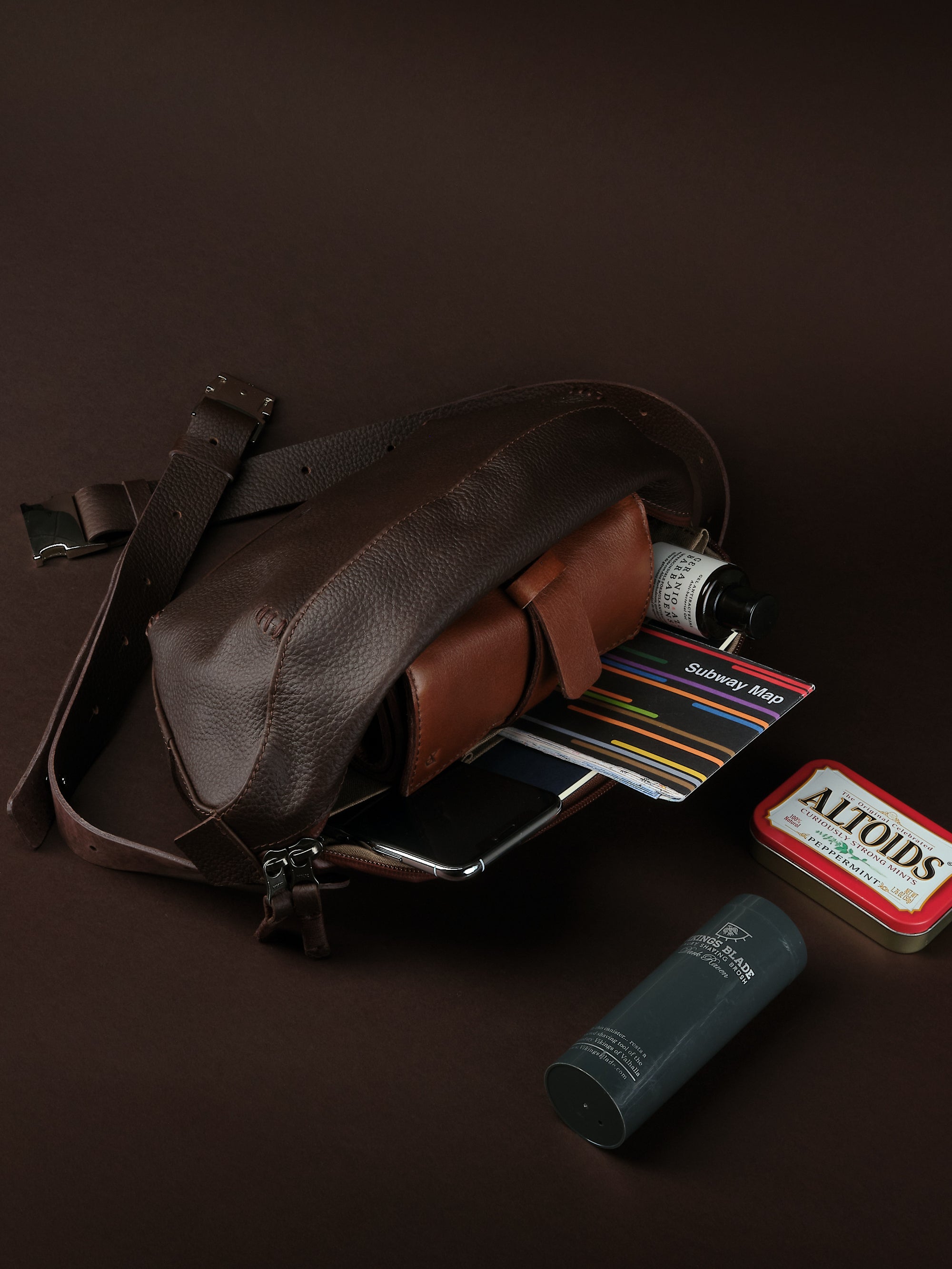 dk86 leather sling backpack Qoka Sling Bag Dark Brown by Capra Leather