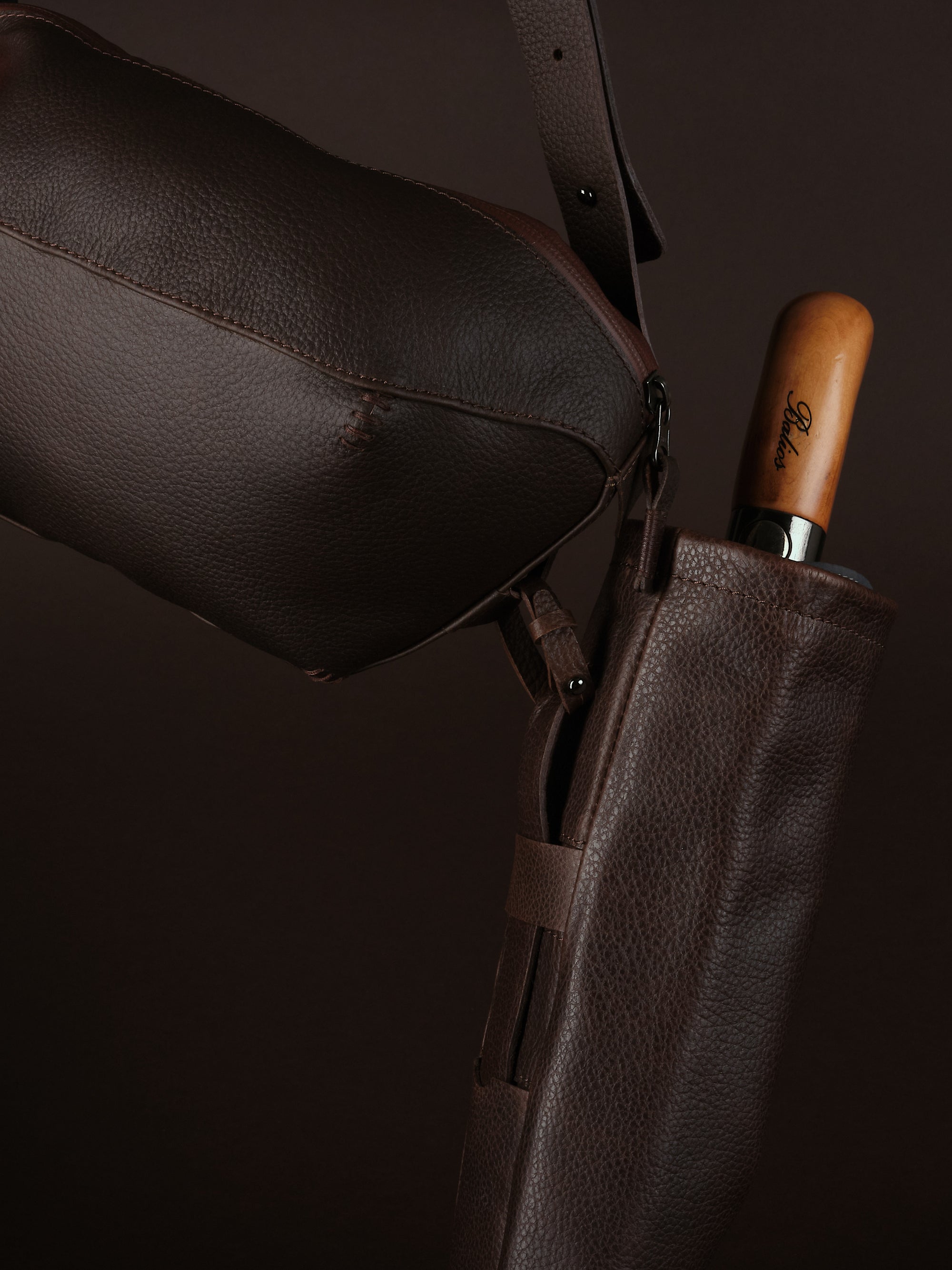 Leather bottle pouch. Sling Bag Men Dark Brown by Capra Leather