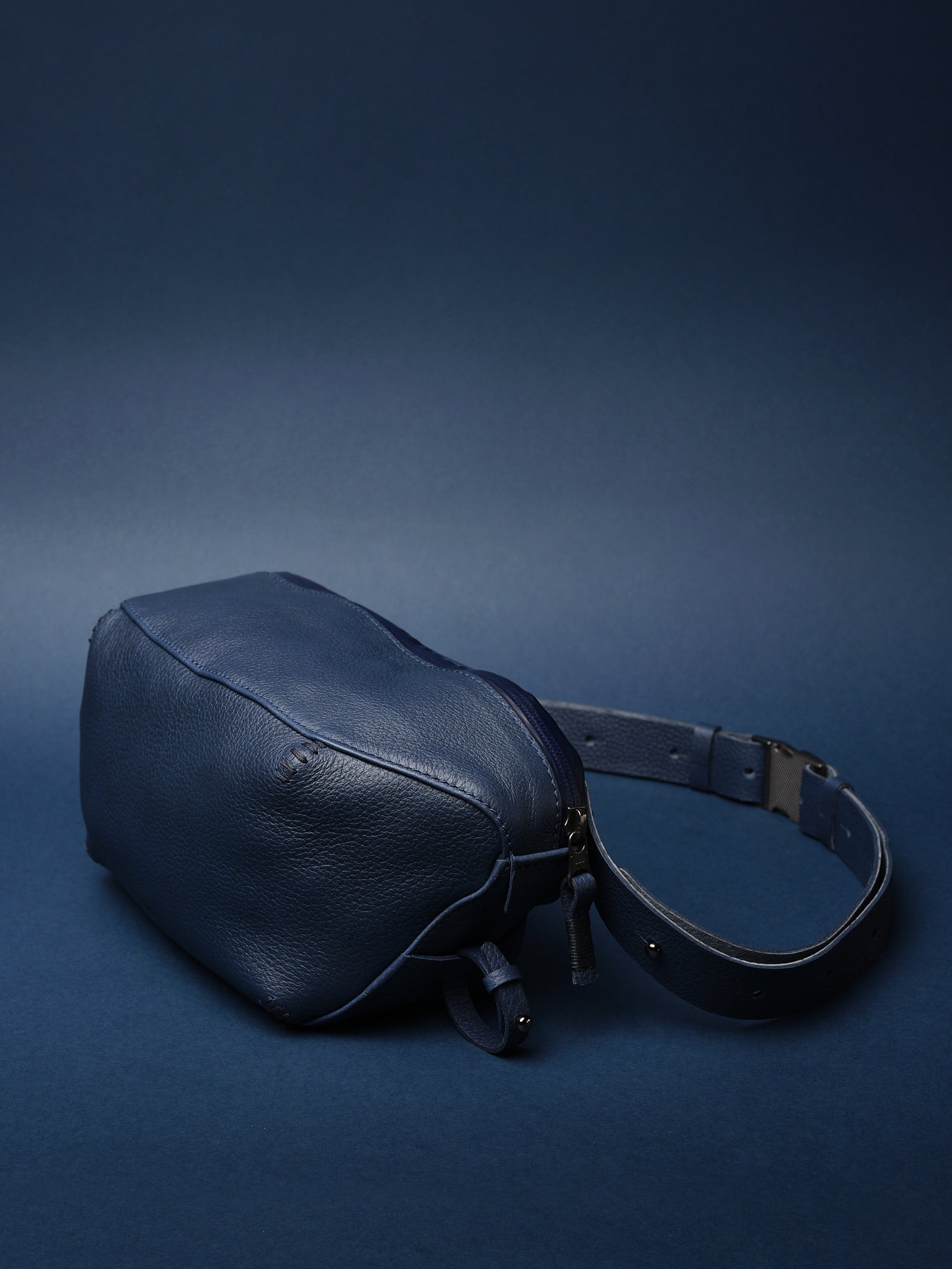 Versatile single strap. Custom Fanny Packs. EDC Sling Bag Navy by Capra Leather