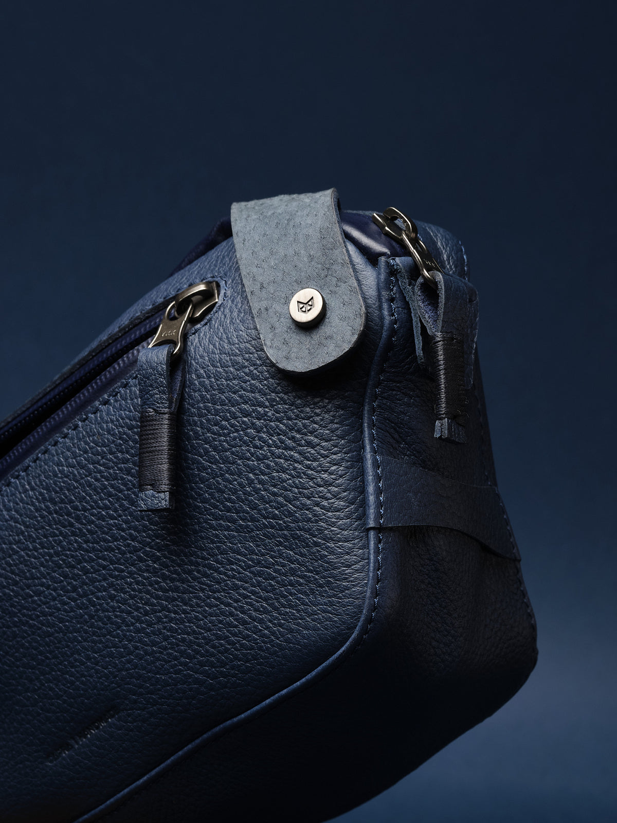 Easy access pocket. Mens Waist Pack. Best EDC Sling Bag Navy by Capra Leather