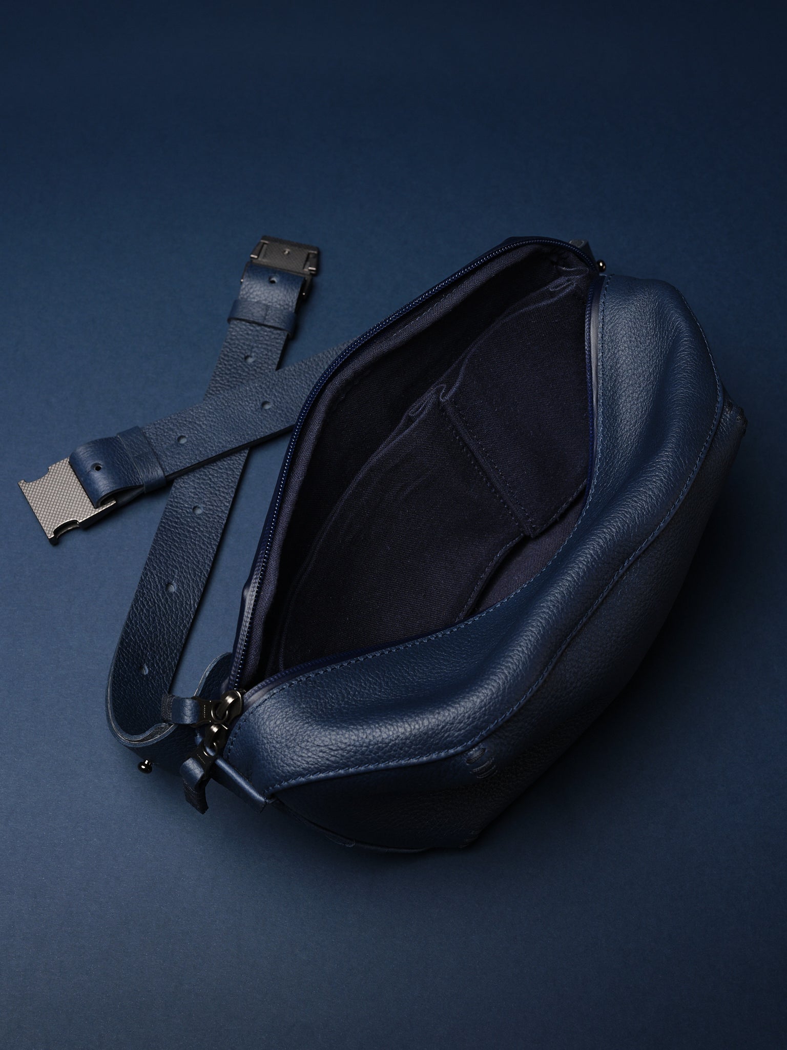 Dual Compartment. EDC Bag. Fanny Pack Navy by Capra Leather