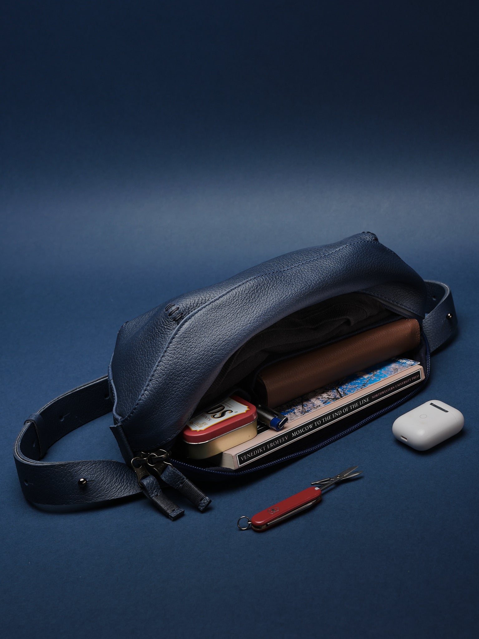 Qoka Sling Bag Navy by Capra Leather