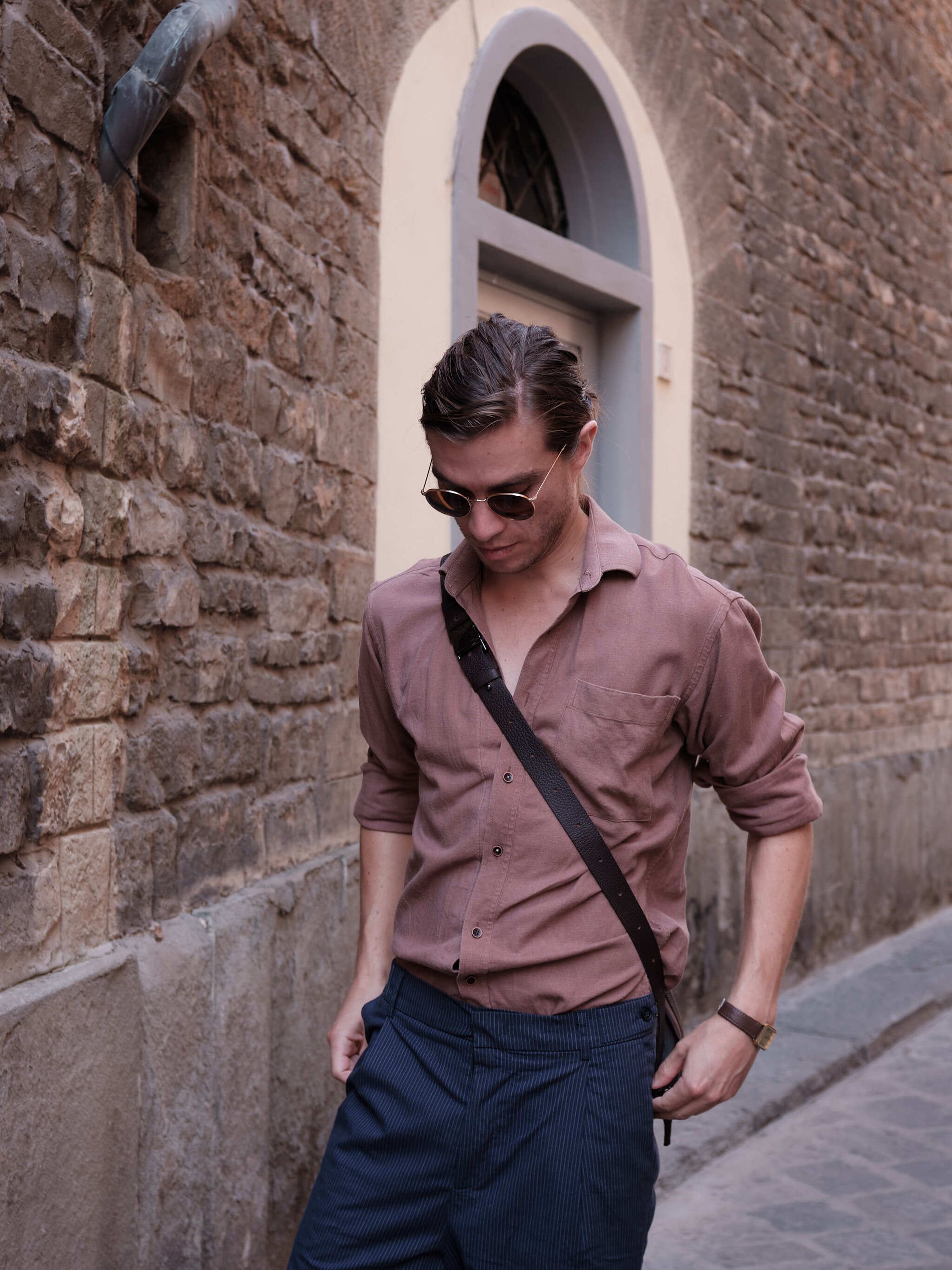 Street style. Best Sling Bag for Men Brown by Capra Leather