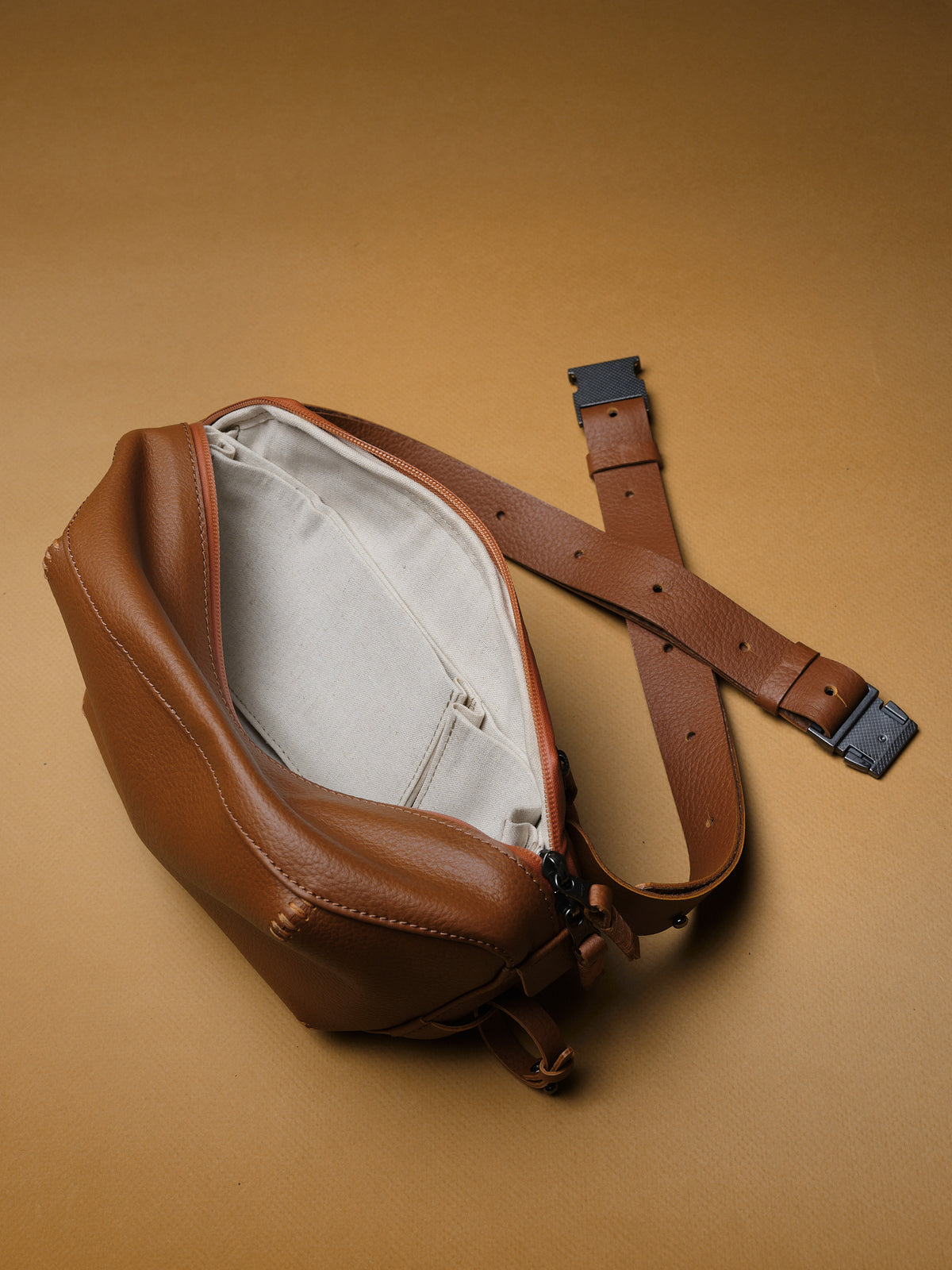 Internal Organization. Fanny Pack Men. Small Sling Bag Tan by Capra Leather