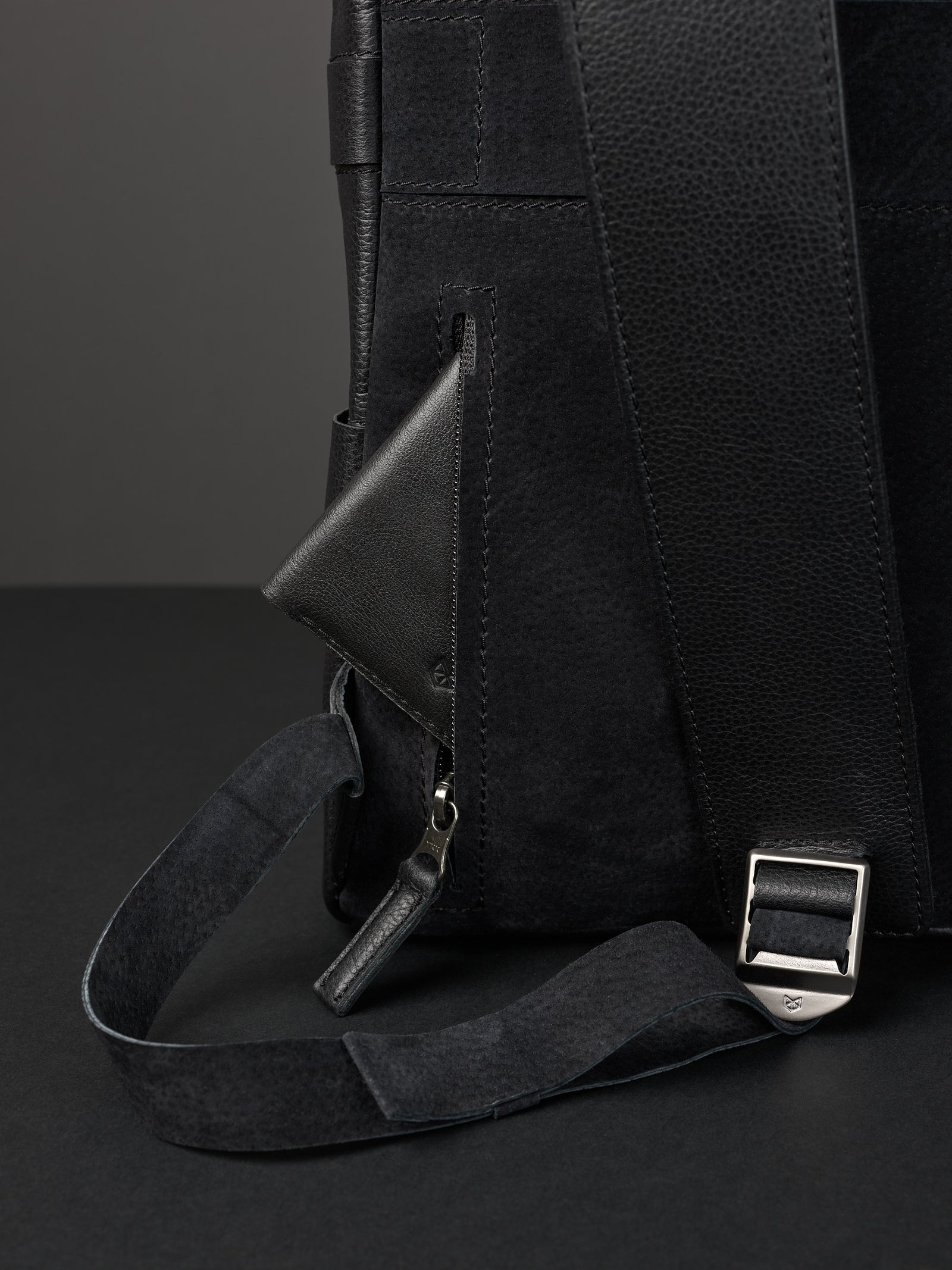 Hidden pocket in the back for easy access. Soft finish made in suede and leather. Premium materials. Double D Ring system for quick adjustments. Men's backpack for style and durability. Made in quality materials by Capra Leather.