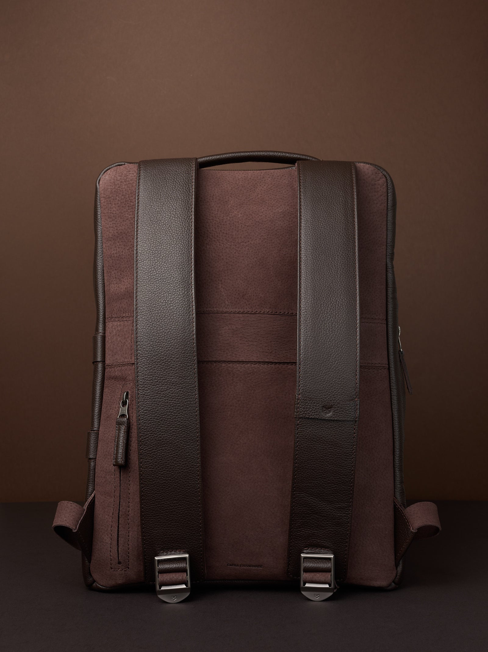 Suede and leather backpack made for men. Soft finish in leather. Comfortable and soft feeling. Premium materials. Made in leather by Capra Leather.