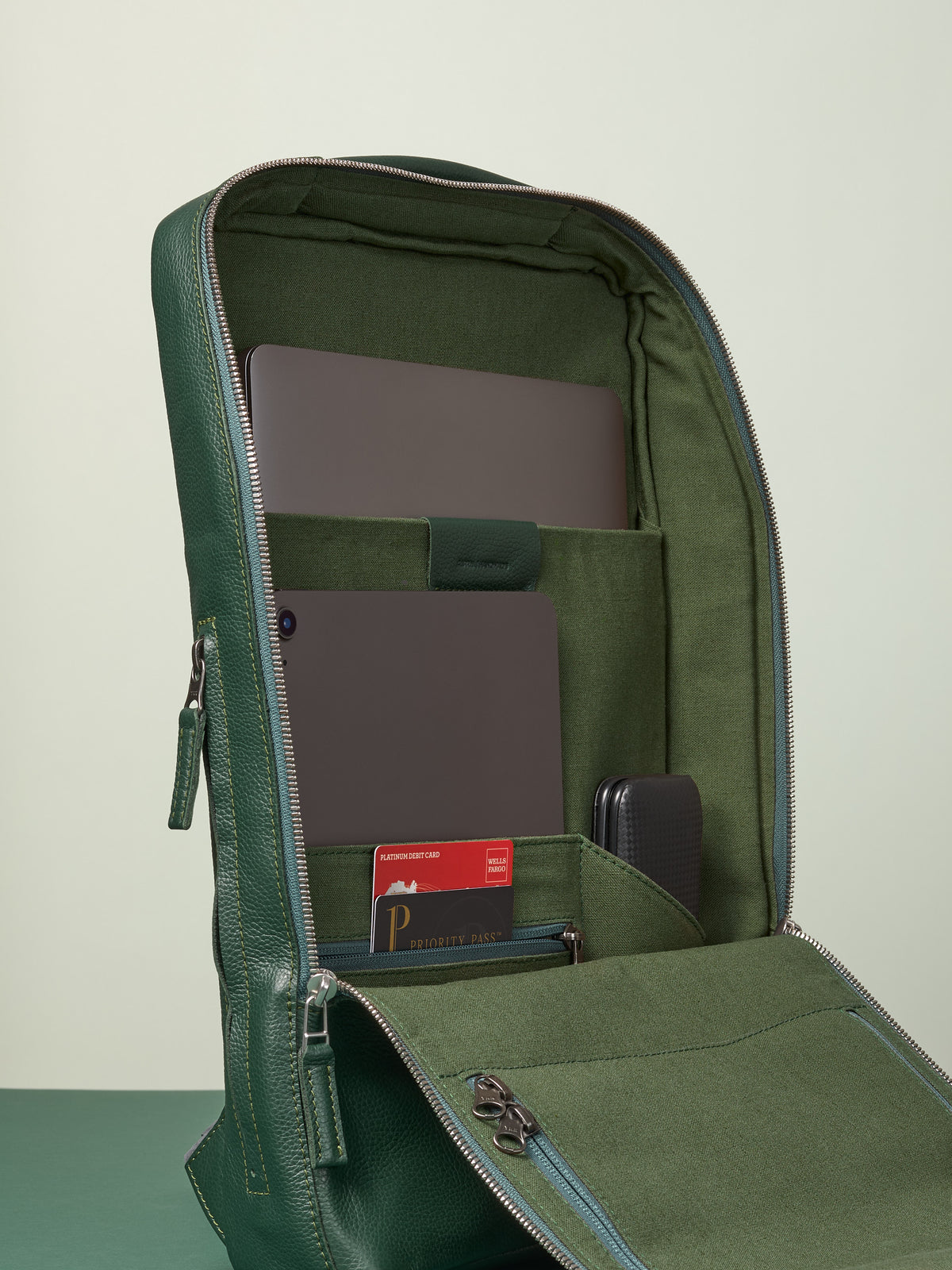 Tech backpack for men. Backpack for laptop and tech equipment. Unique design. Men's accessories. Made in premium leather by Capra Leather.