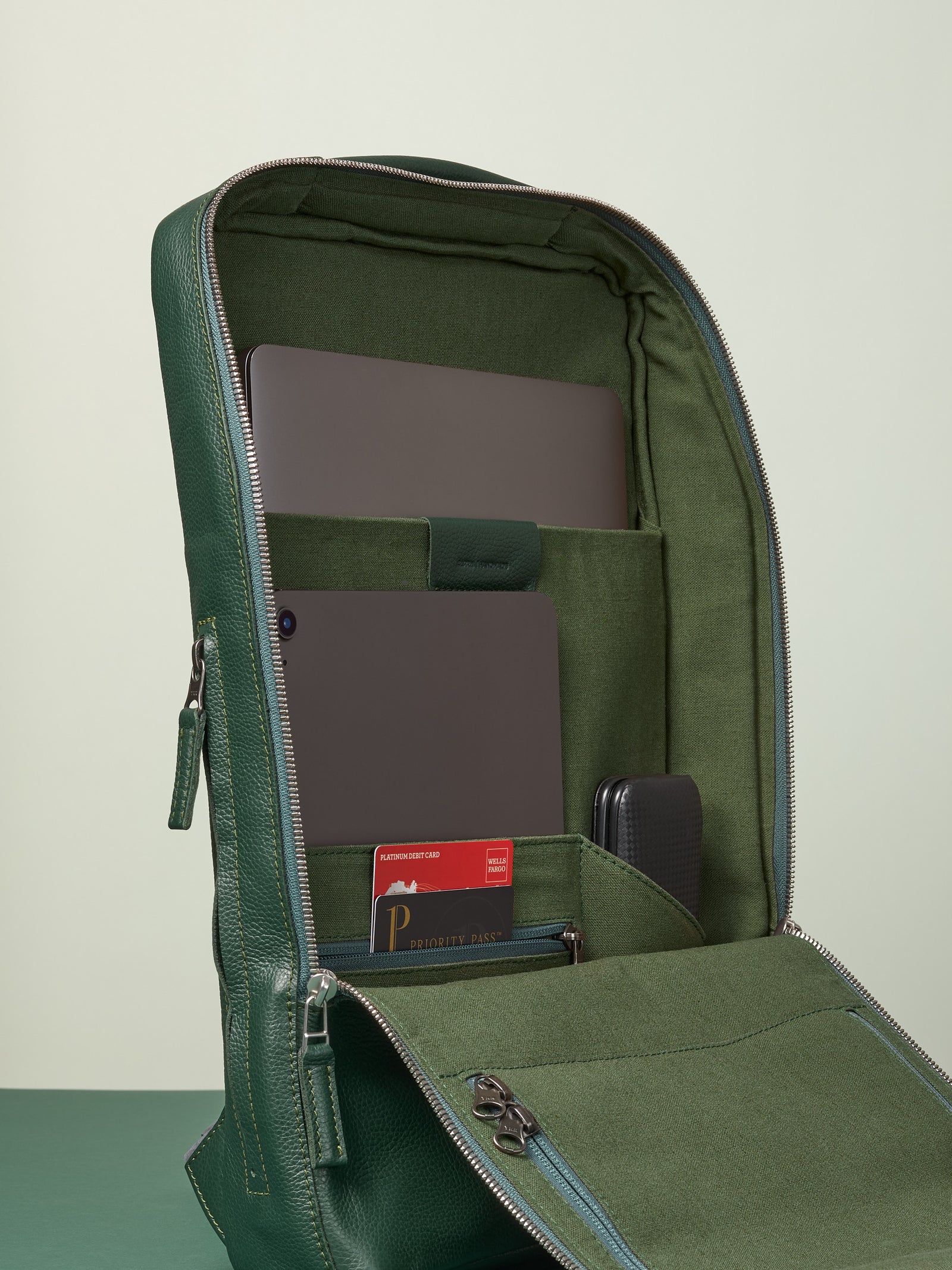 Tech backpack for men. Backpack for laptop and tech equipment. Unique design. Men's accessories. Made in premium leather by Capra Leather.