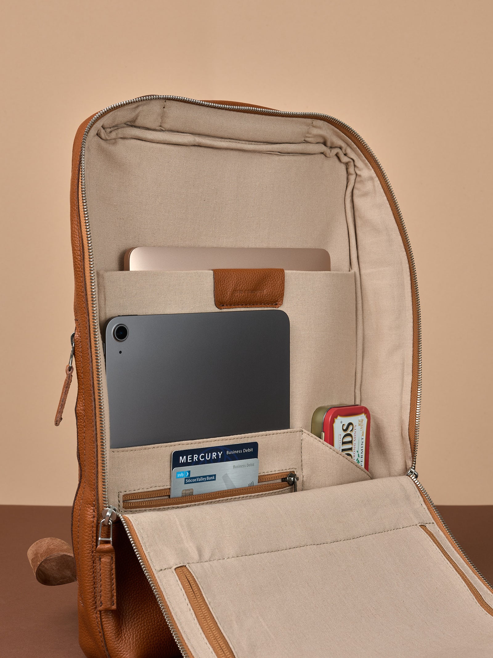 Tech backpack for men. Backpack for laptop and tech equipment. Unique design. Men's accessories. Made in premium leather by Capra Leather.