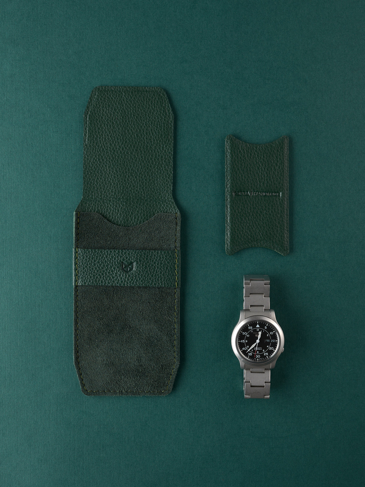 Capra Leather green suede watch pouch and small watch insert. Watch lovers. Watch collectors.