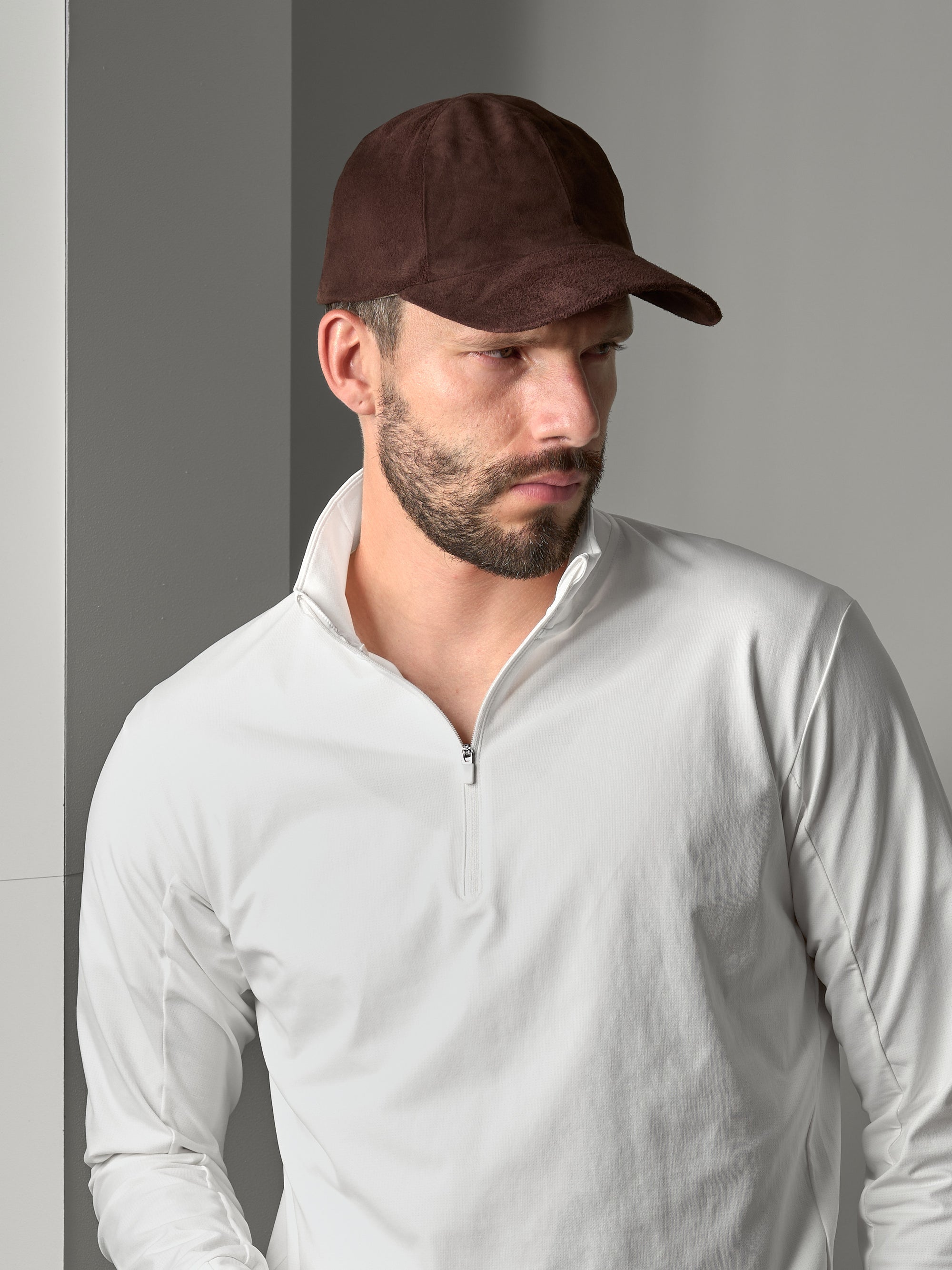 Tan Calf Suede Baseball Cap.