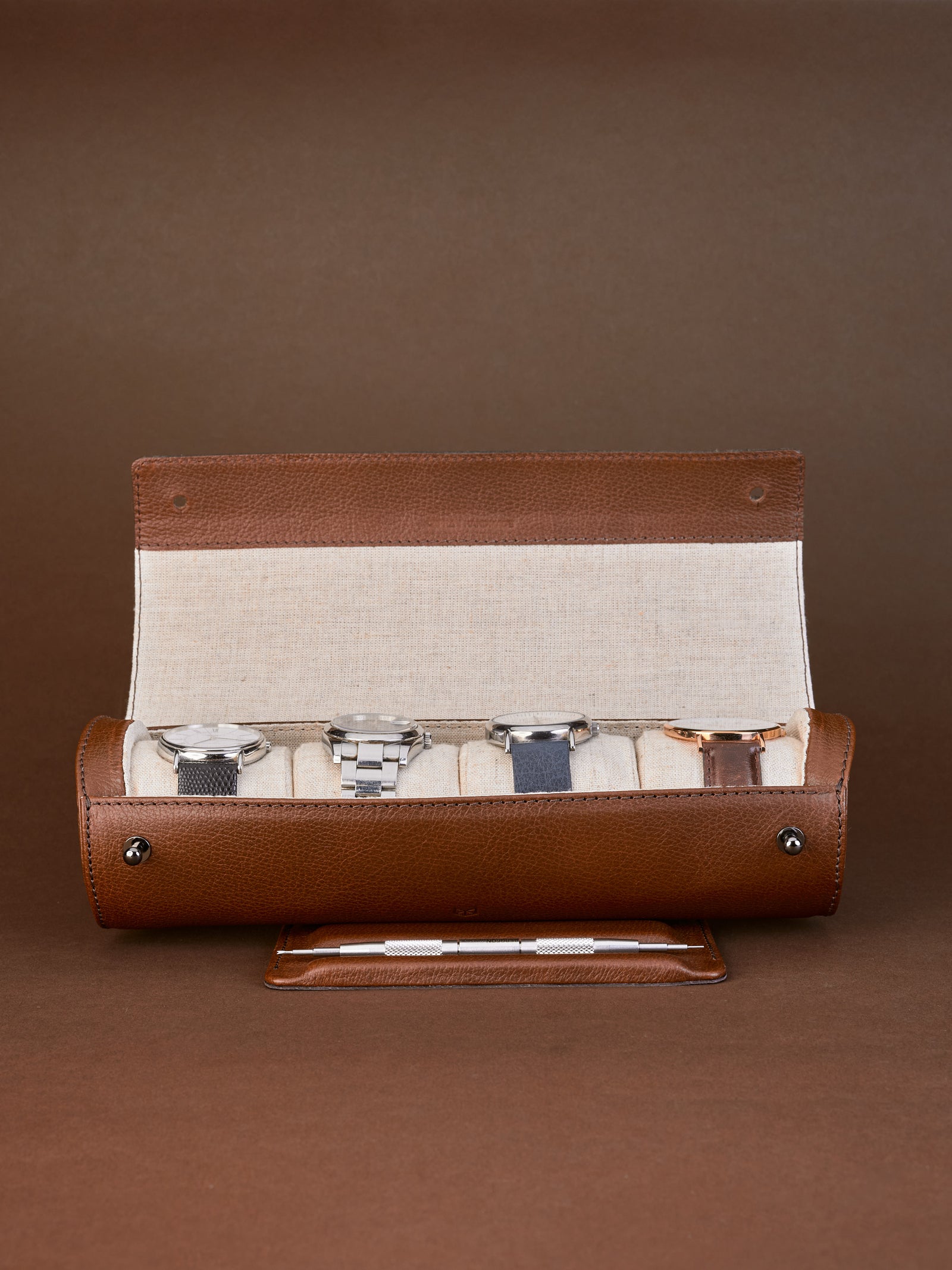 semi-hard brown watch display case