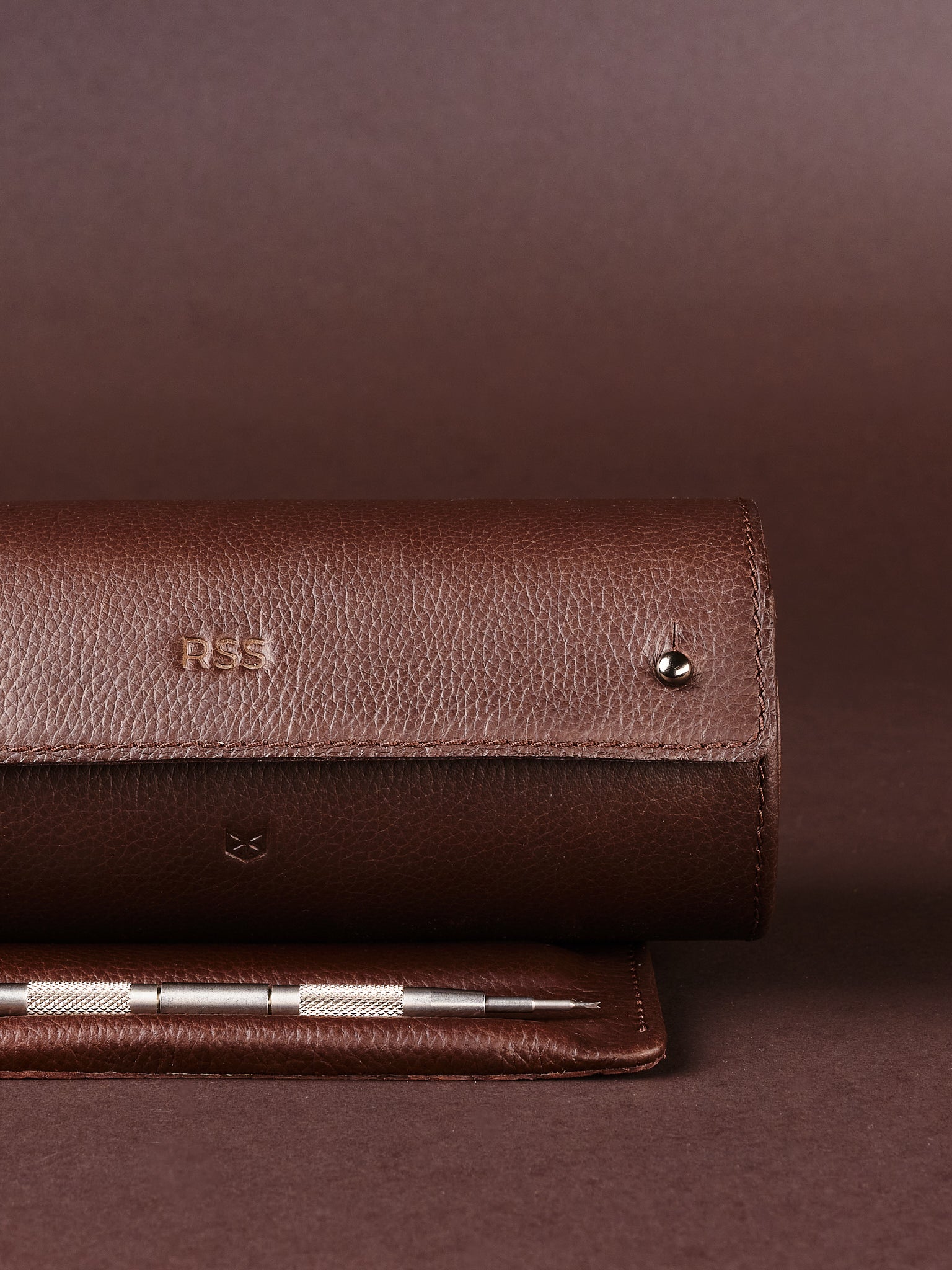 Custom Embossing. Watch Roll Case Dark Brown by Capra Leather