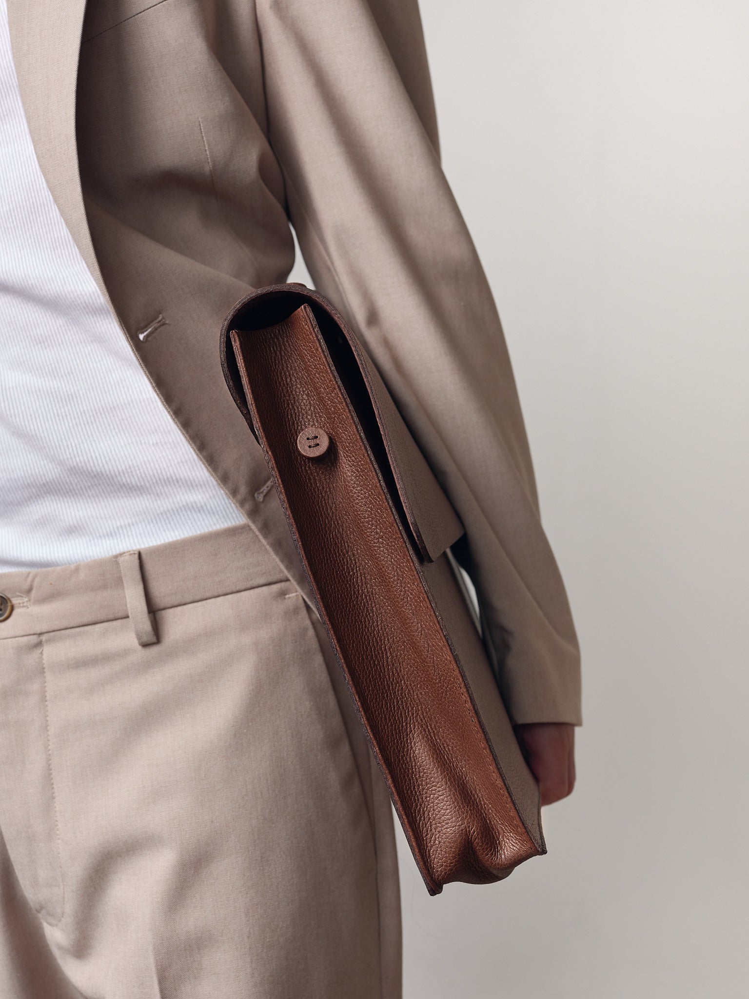 Full grain Leather Portfolio. Slim Briefcase Brown by Capra Leather