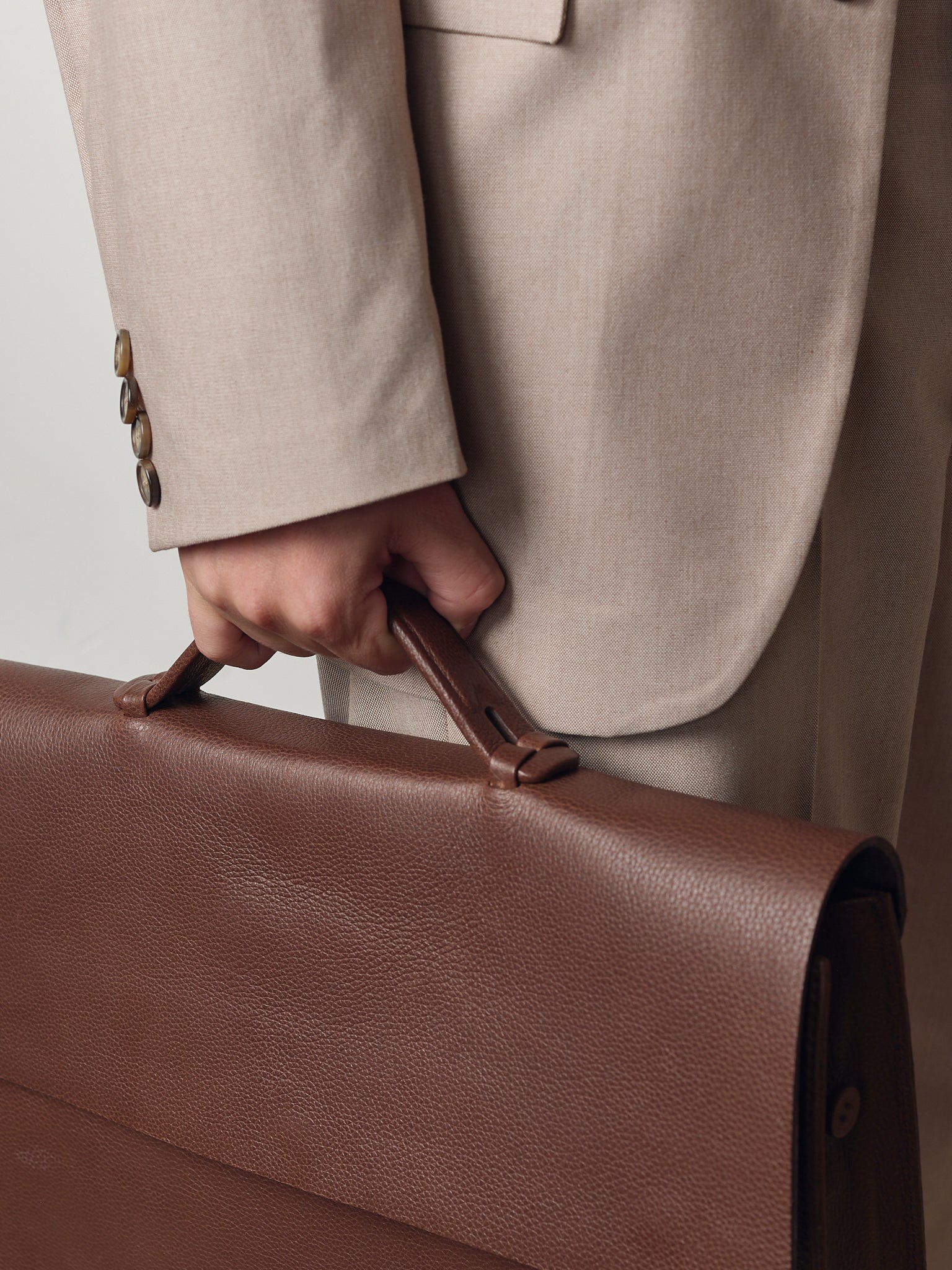 Sleek Handle. Brown Leather Briefcases Brown by Capra Leather