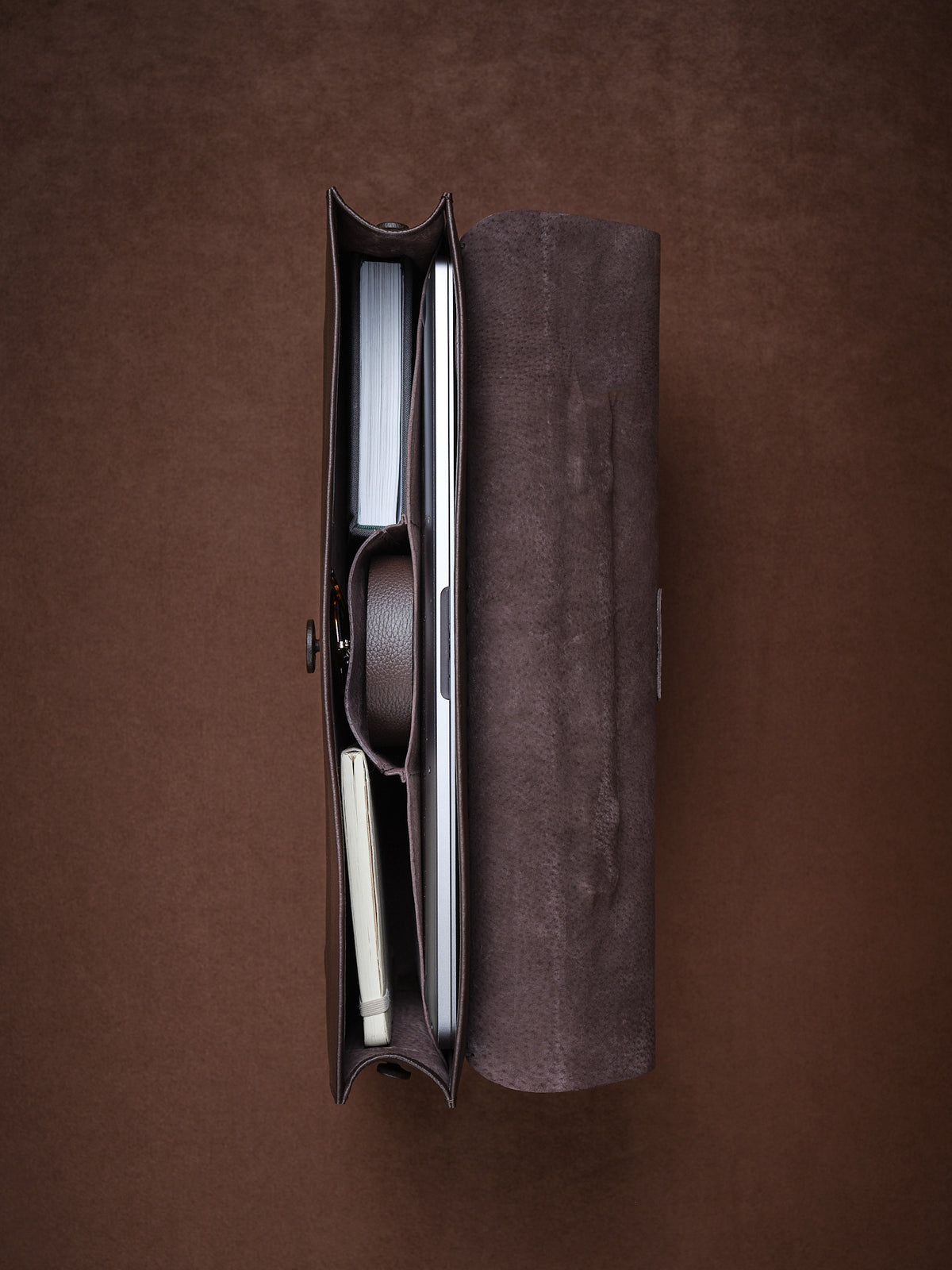 Soft Suede Lining. Modern Briefcase Dark Brown by Capra Leather